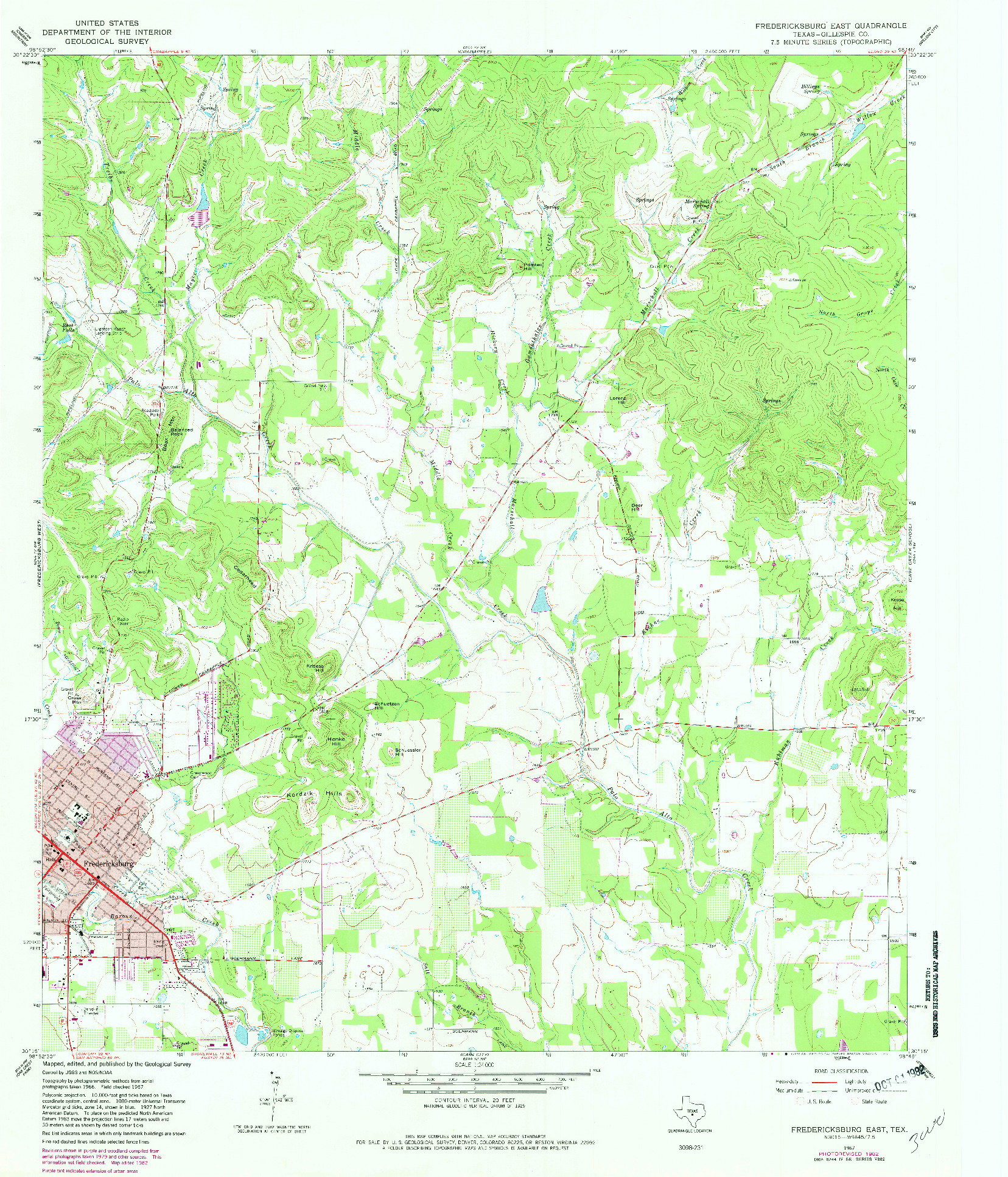 USGS 1:24000-SCALE QUADRANGLE FOR FREDERICKSBURG EAST, TX 1967