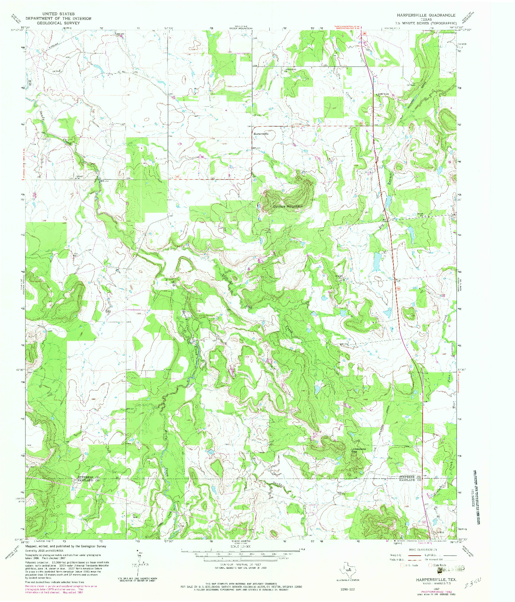 USGS 1:24000-SCALE QUADRANGLE FOR HARPERSVILLE, TX 1967