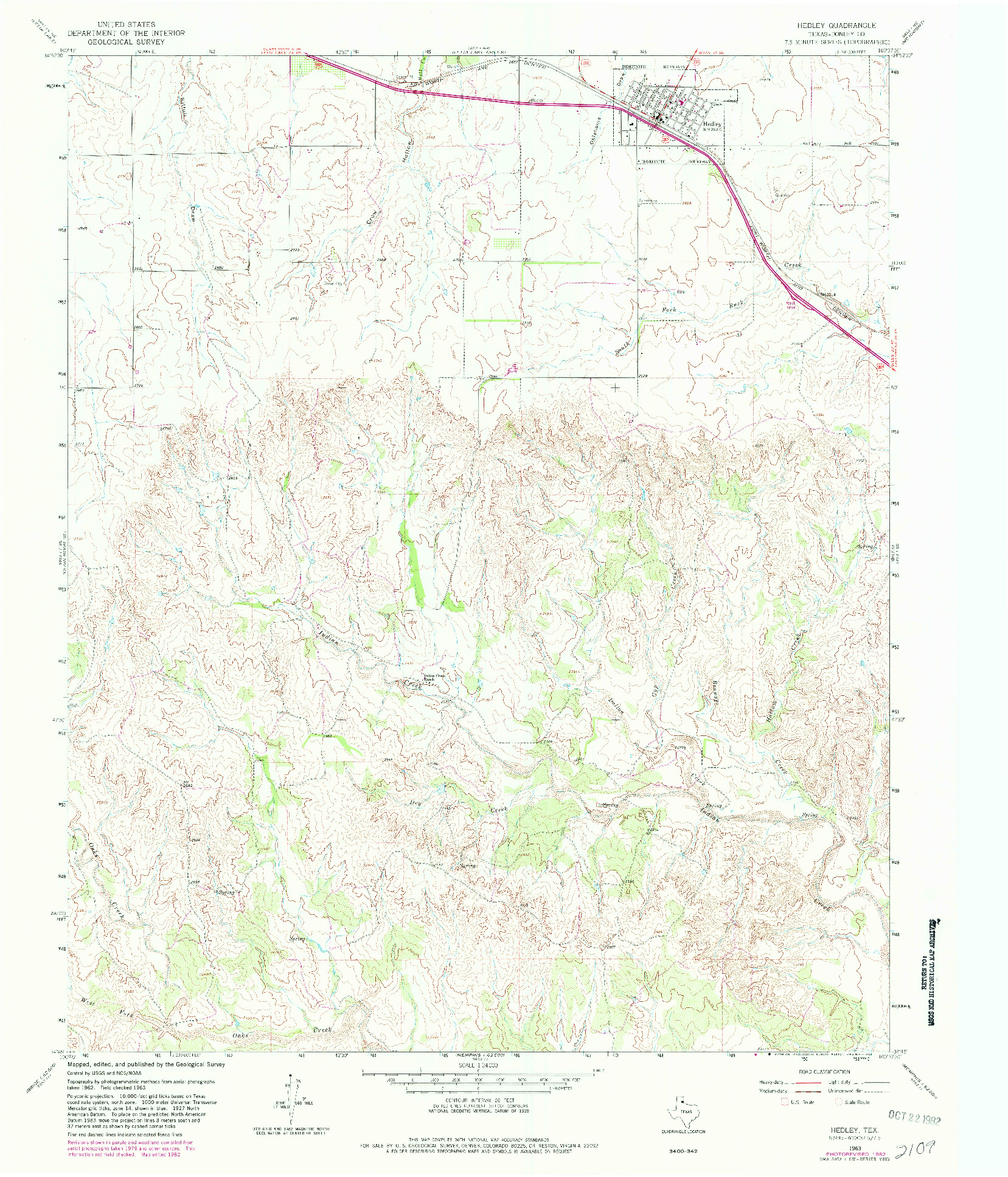 USGS 1:24000-SCALE QUADRANGLE FOR HEDLEY, TX 1963