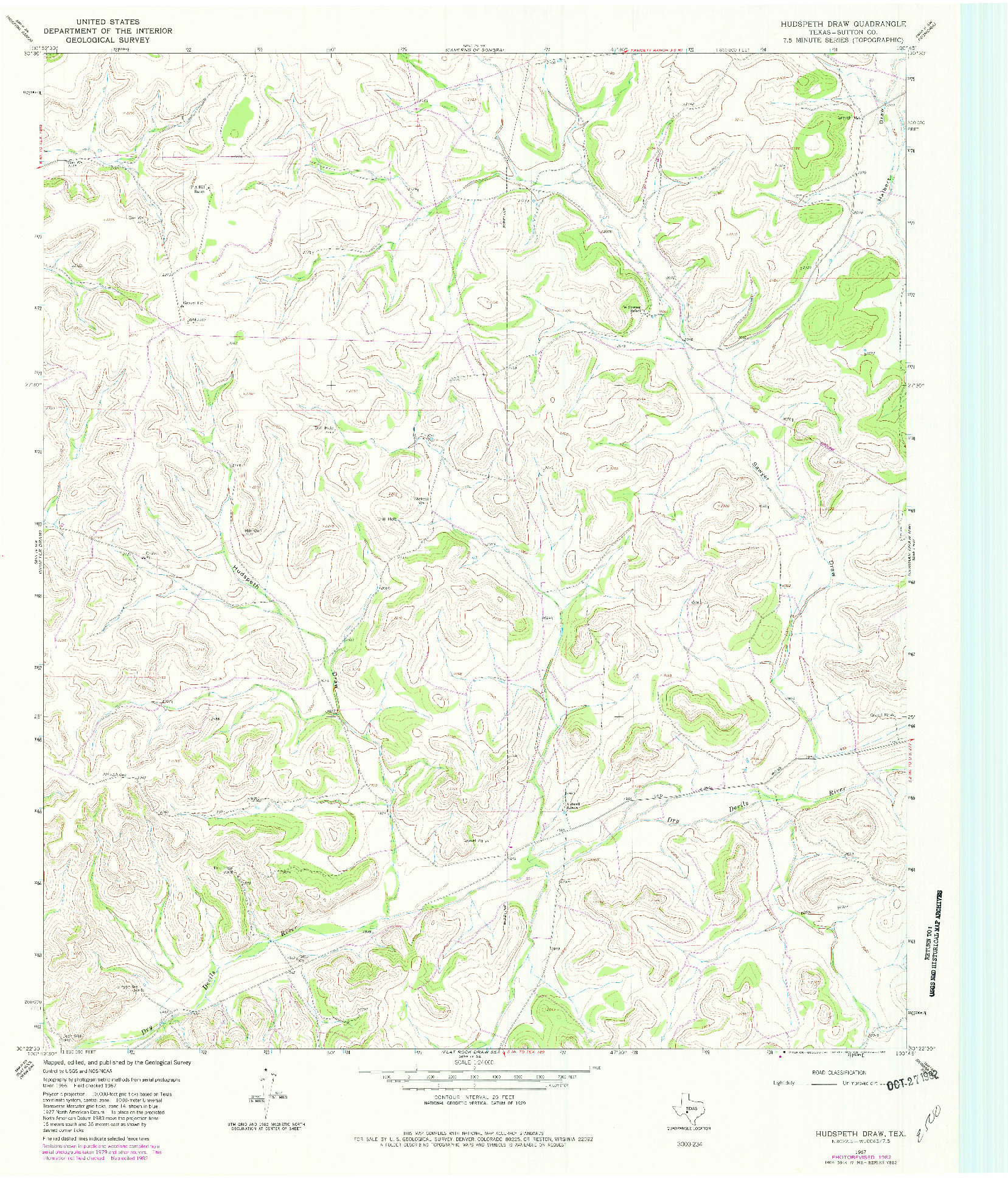 USGS 1:24000-SCALE QUADRANGLE FOR HUDSPETH DRAW, TX 1967