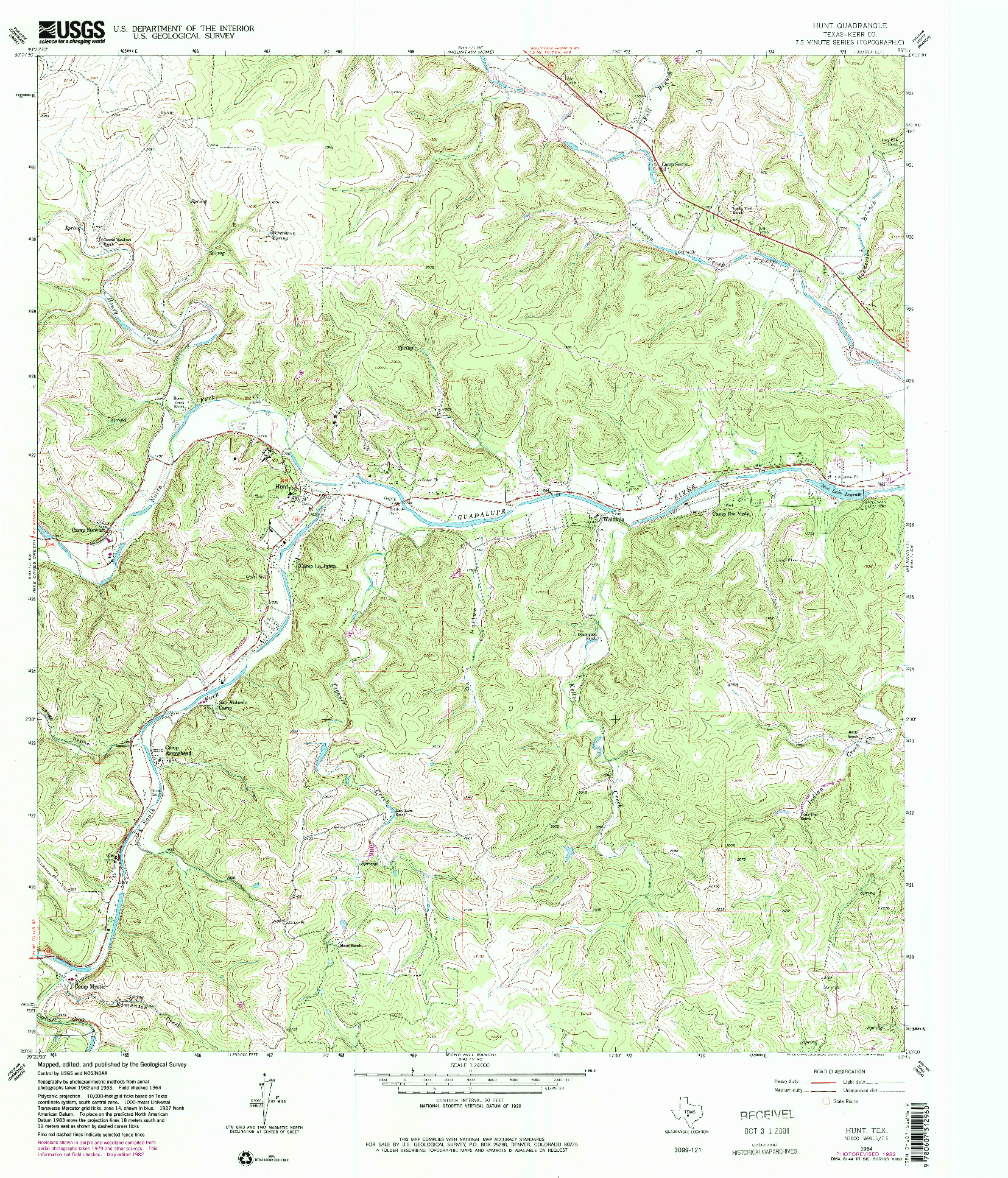 USGS 1:24000-SCALE QUADRANGLE FOR HUNT, TX 1964