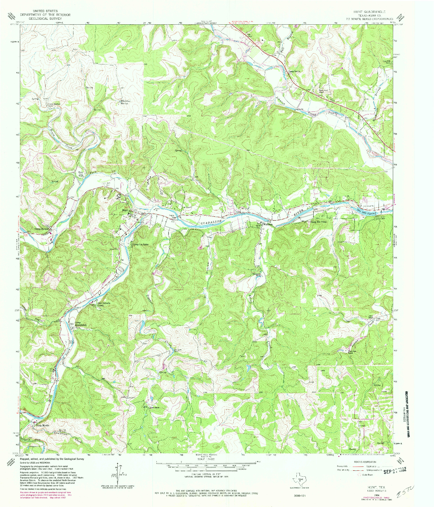 USGS 1:24000-SCALE QUADRANGLE FOR HUNT, TX 1964