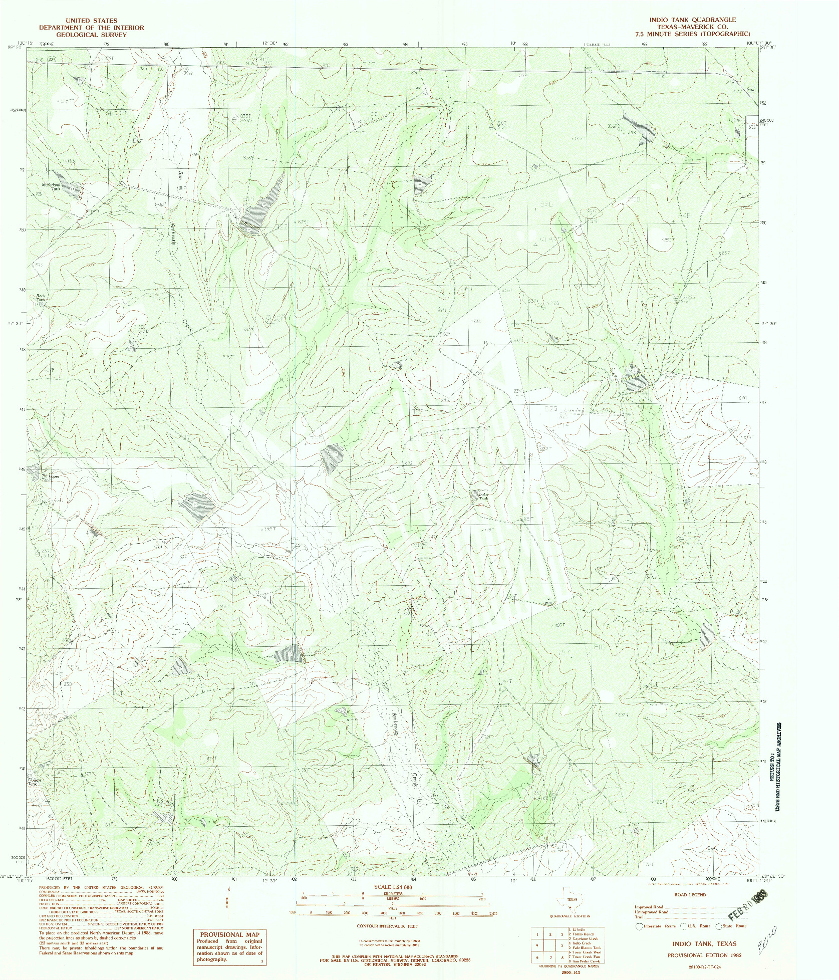 USGS 1:24000-SCALE QUADRANGLE FOR INDIO TANK, TX 1982