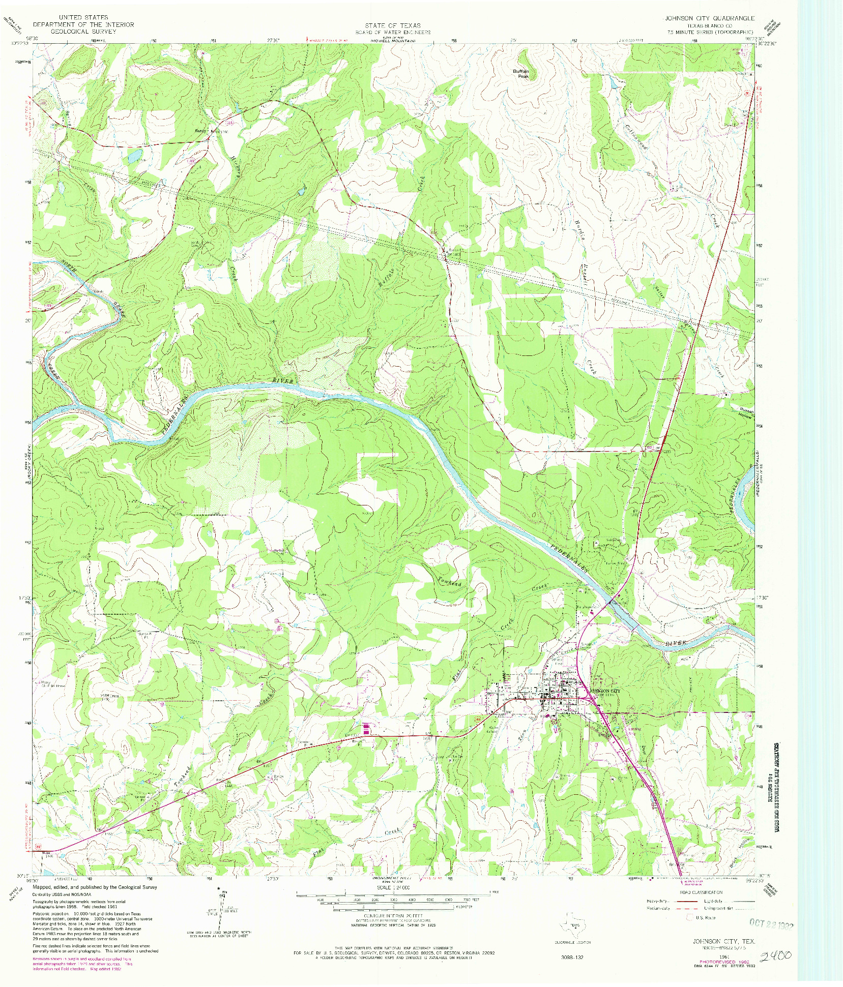 USGS 1:24000-SCALE QUADRANGLE FOR JOHNSON CITY, TX 1961