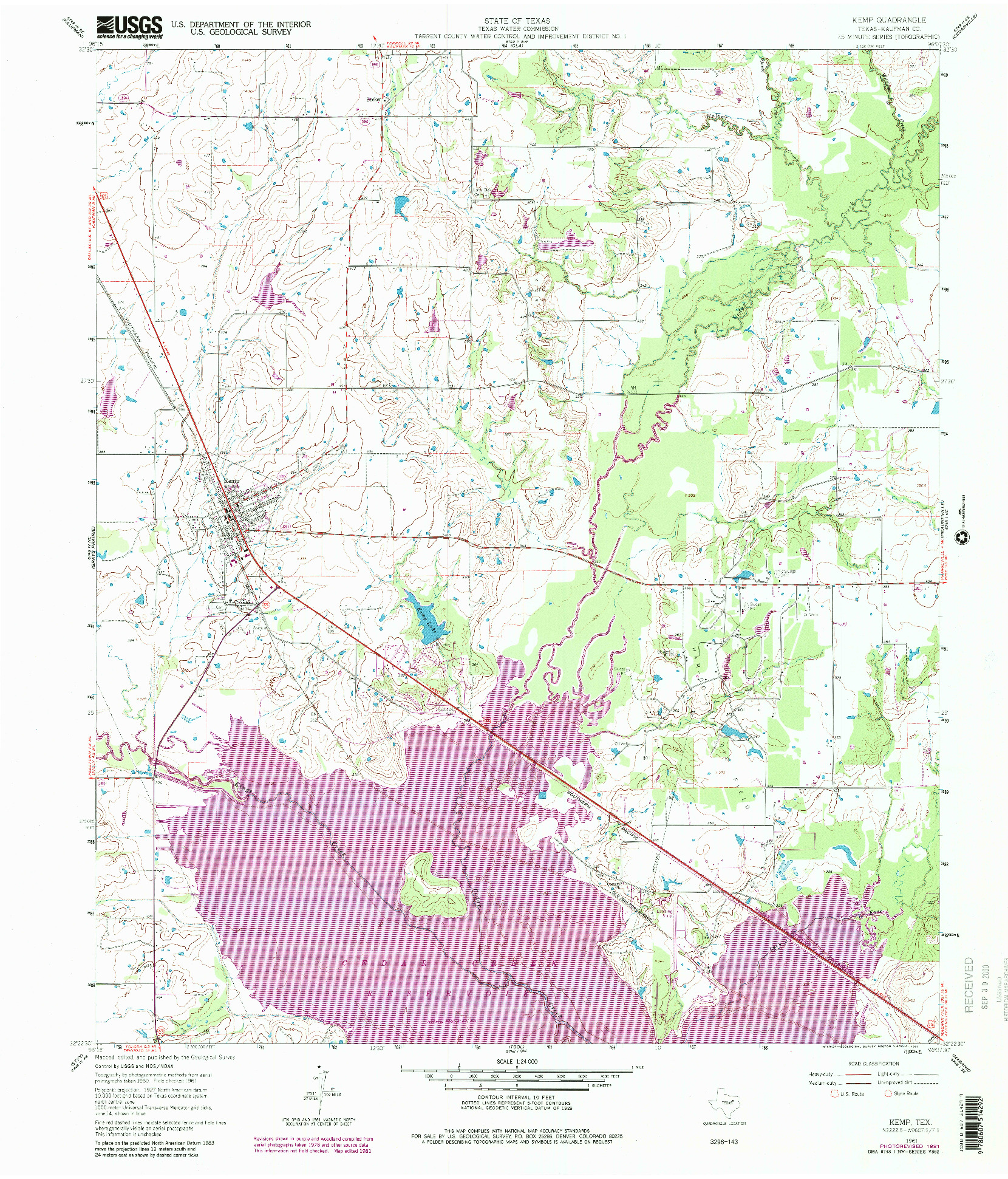 USGS 1:24000-SCALE QUADRANGLE FOR KEMP, TX 1961