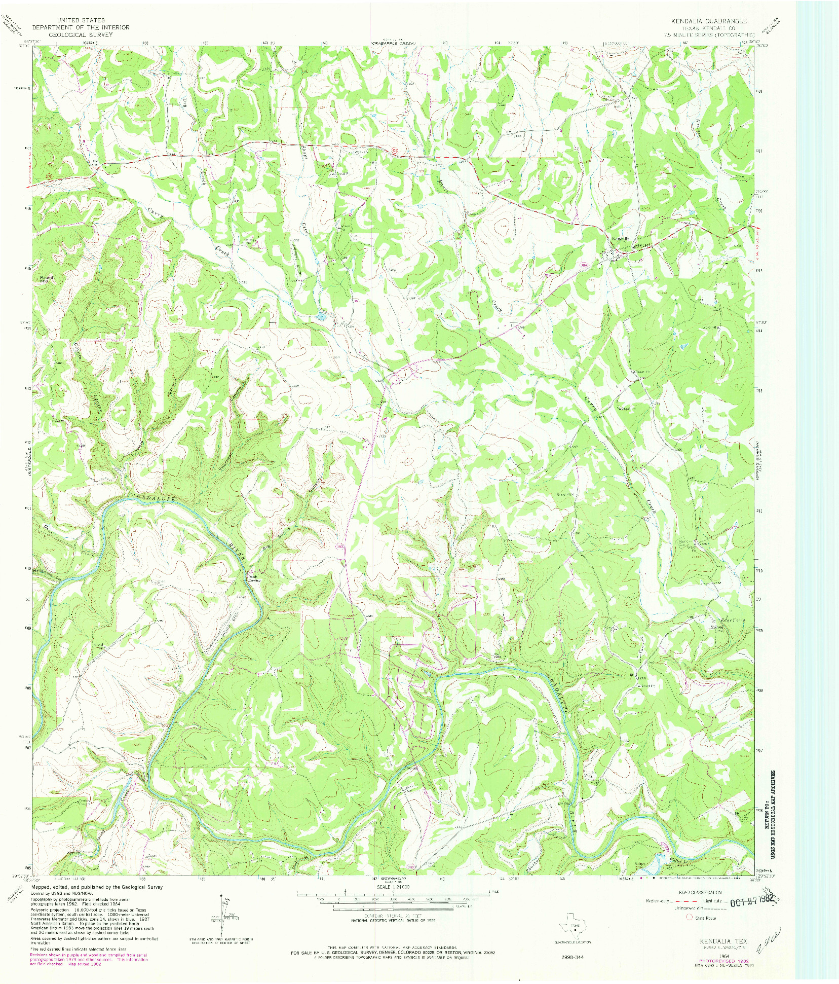 USGS 1:24000-SCALE QUADRANGLE FOR KENDALIA, TX 1964