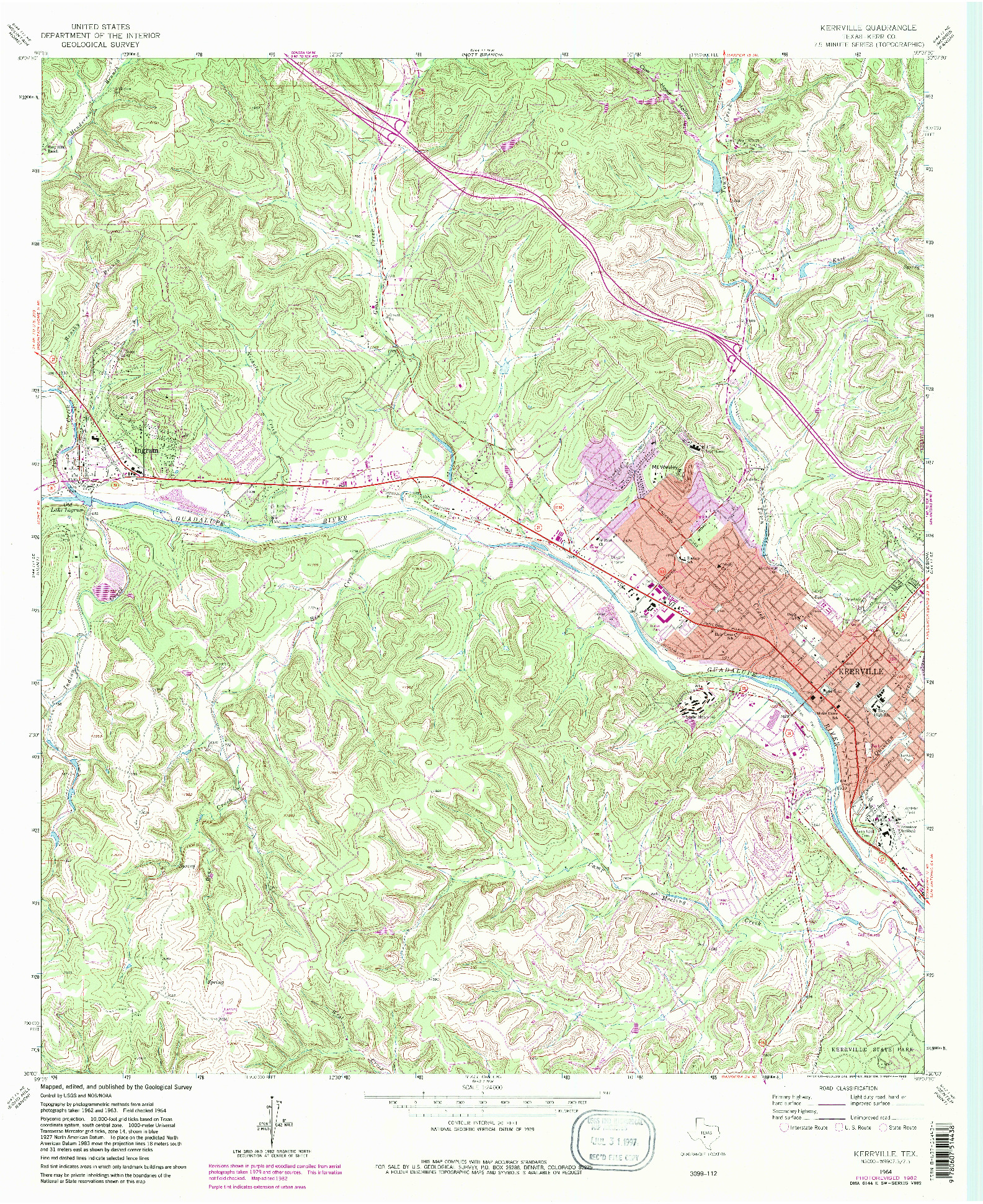 USGS 1:24000-SCALE QUADRANGLE FOR KERRVILLE, TX 1964