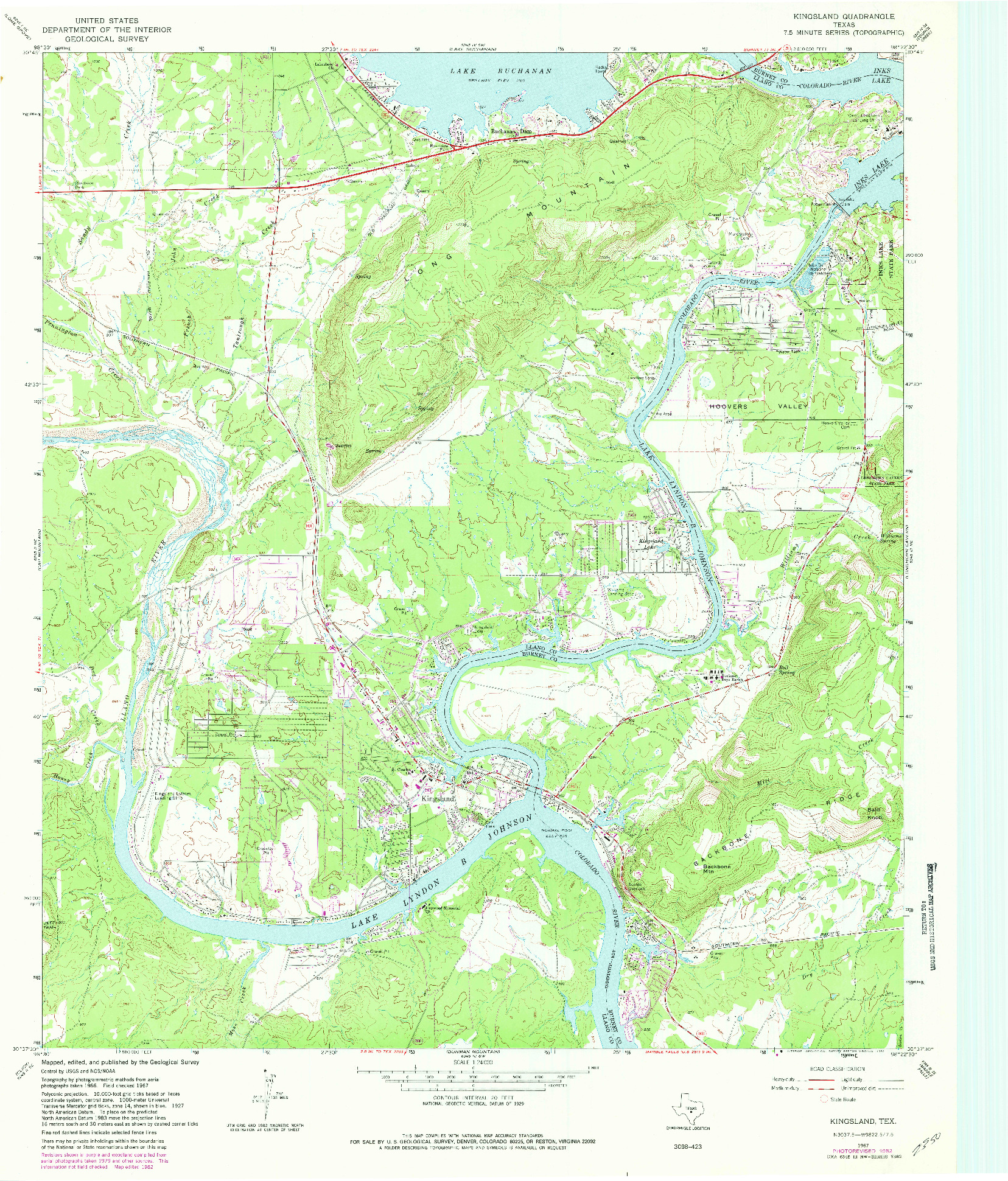 USGS 1:24000-SCALE QUADRANGLE FOR KINGSLAND, TX 1967