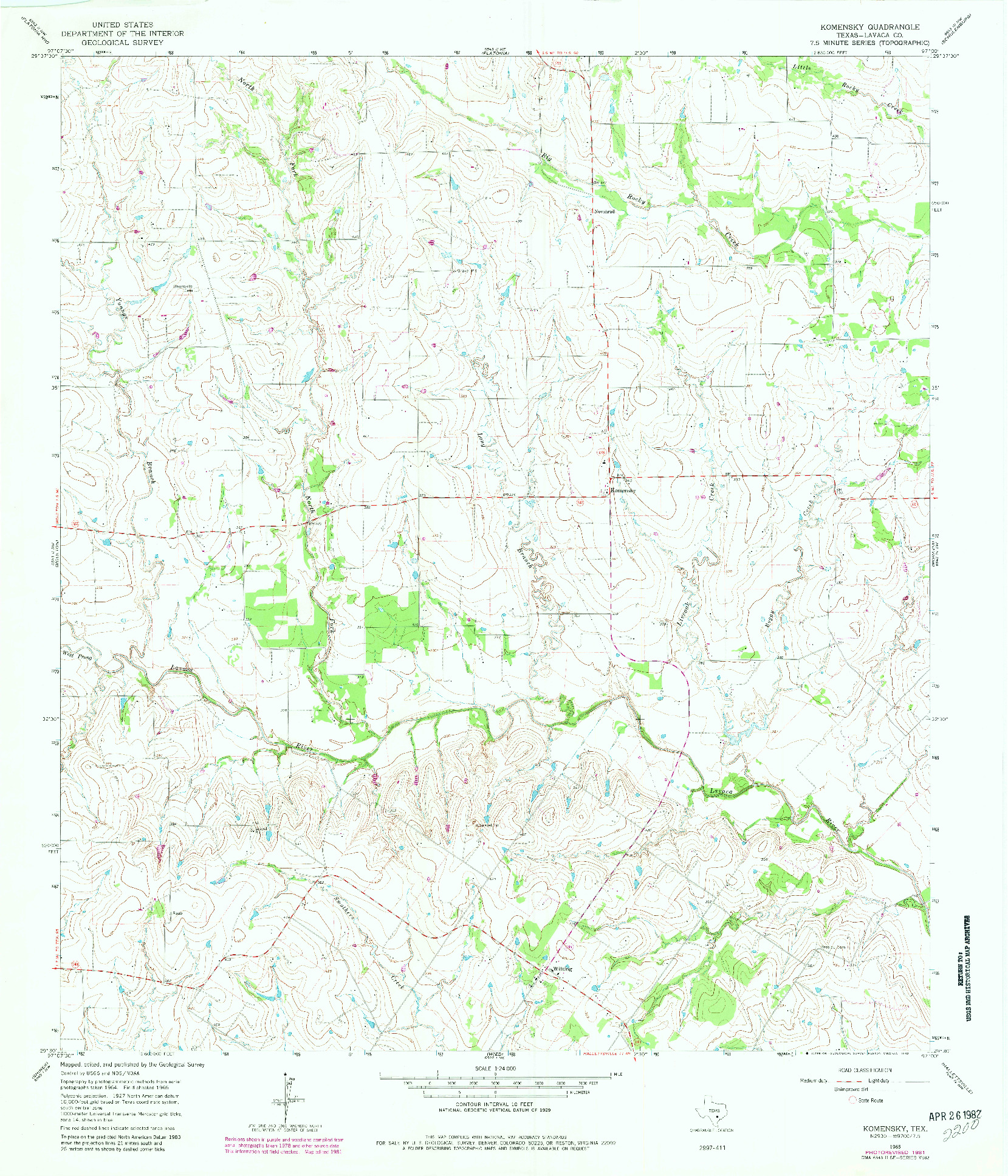 USGS 1:24000-SCALE QUADRANGLE FOR KOMENSKY, TX 1965