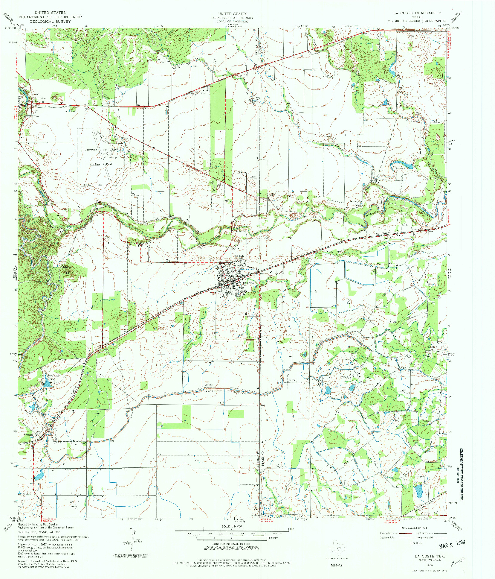 USGS 1:24000-SCALE QUADRANGLE FOR LA COSTE, TX 1958