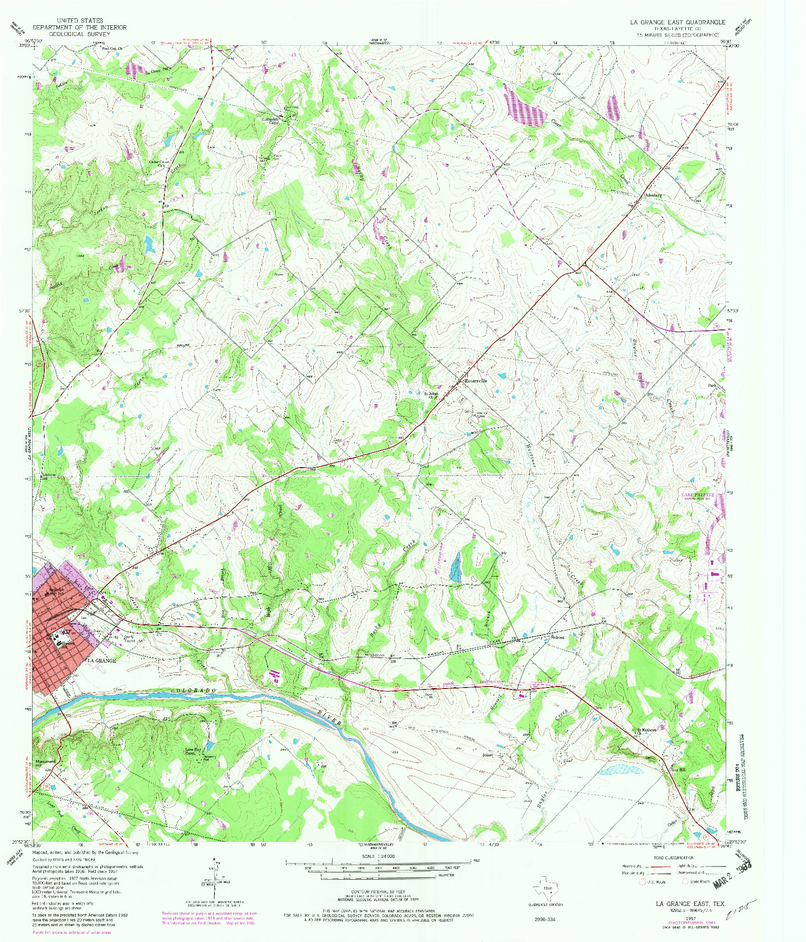 USGS 1:24000-SCALE QUADRANGLE FOR LA GRANGE EAST, TX 1957
