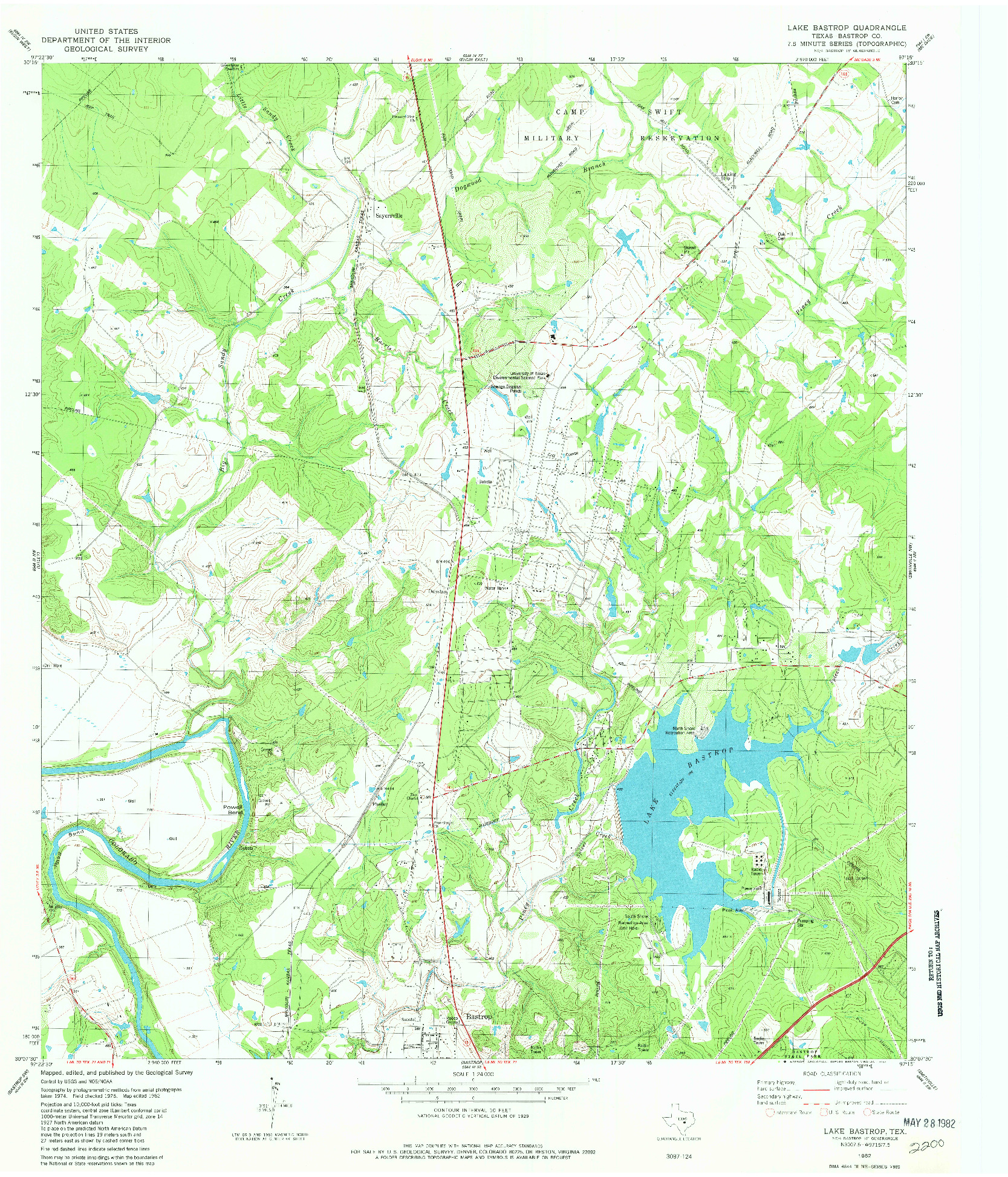 USGS 1:24000-SCALE QUADRANGLE FOR LAKE BASTROP, TX 1982