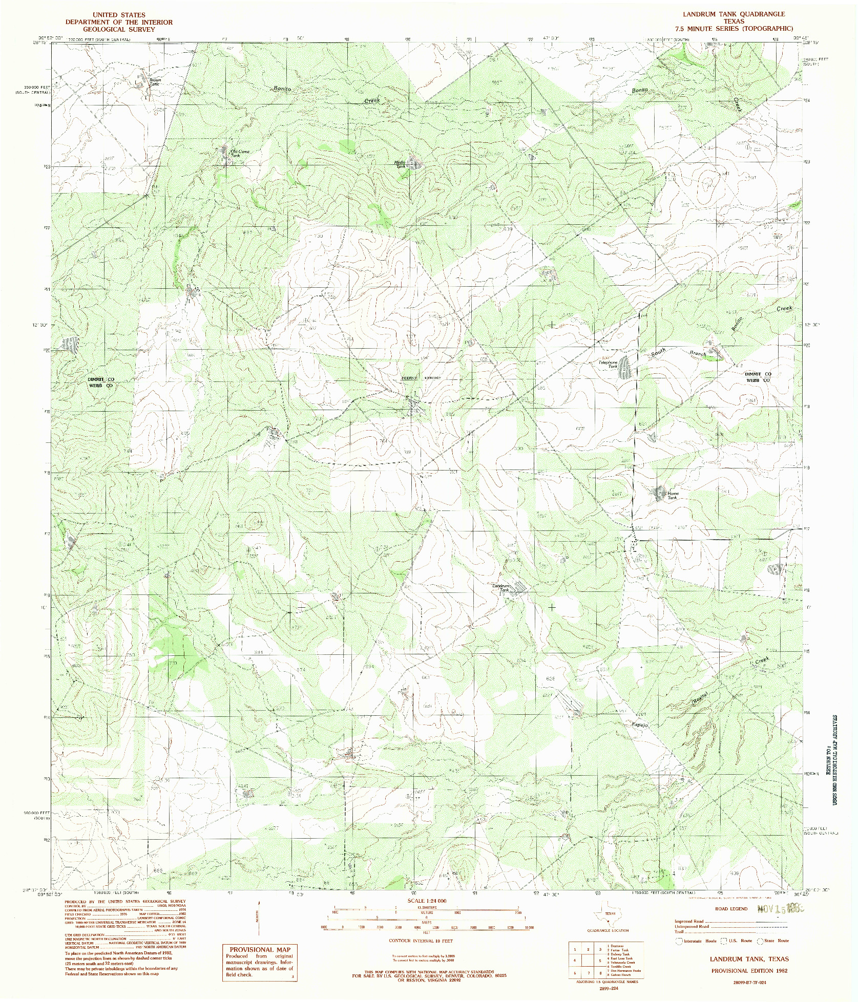 USGS 1:24000-SCALE QUADRANGLE FOR LANDRUM TANK, TX 1982