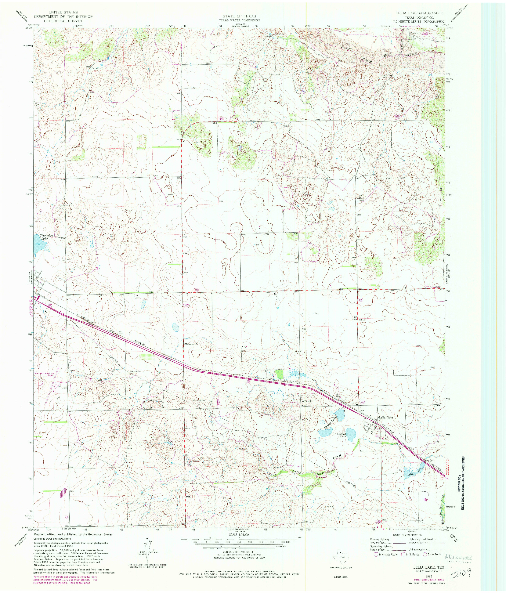 USGS 1:24000-SCALE QUADRANGLE FOR LELIA LAKE, TX 1962