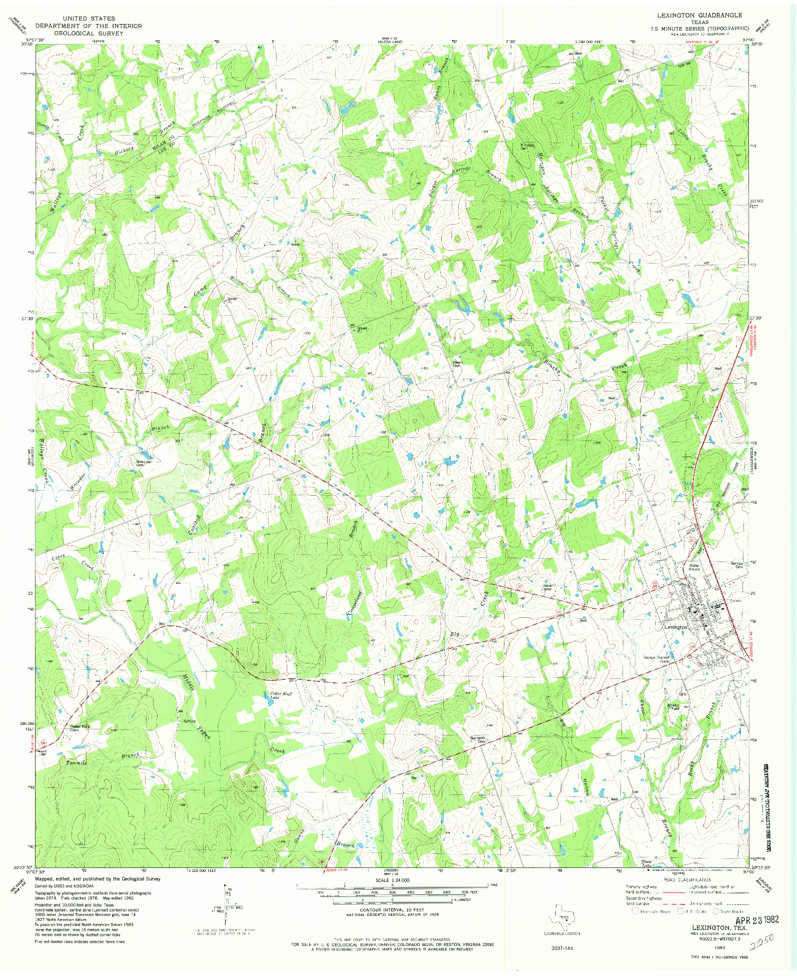 USGS 1:24000-SCALE QUADRANGLE FOR LEXINGTON, TX 1982