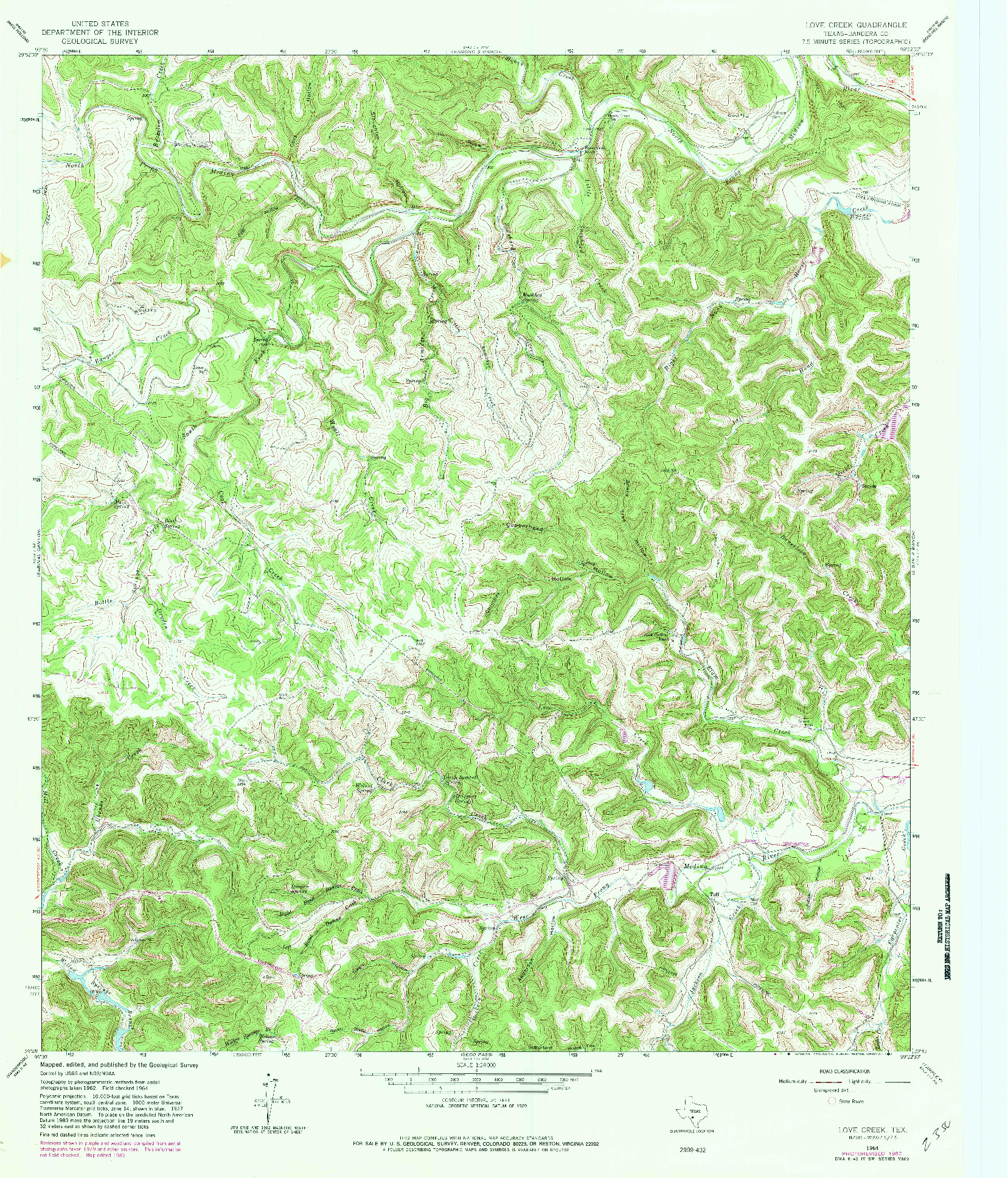 USGS 1:24000-SCALE QUADRANGLE FOR LOVE CREEK, TX 1964