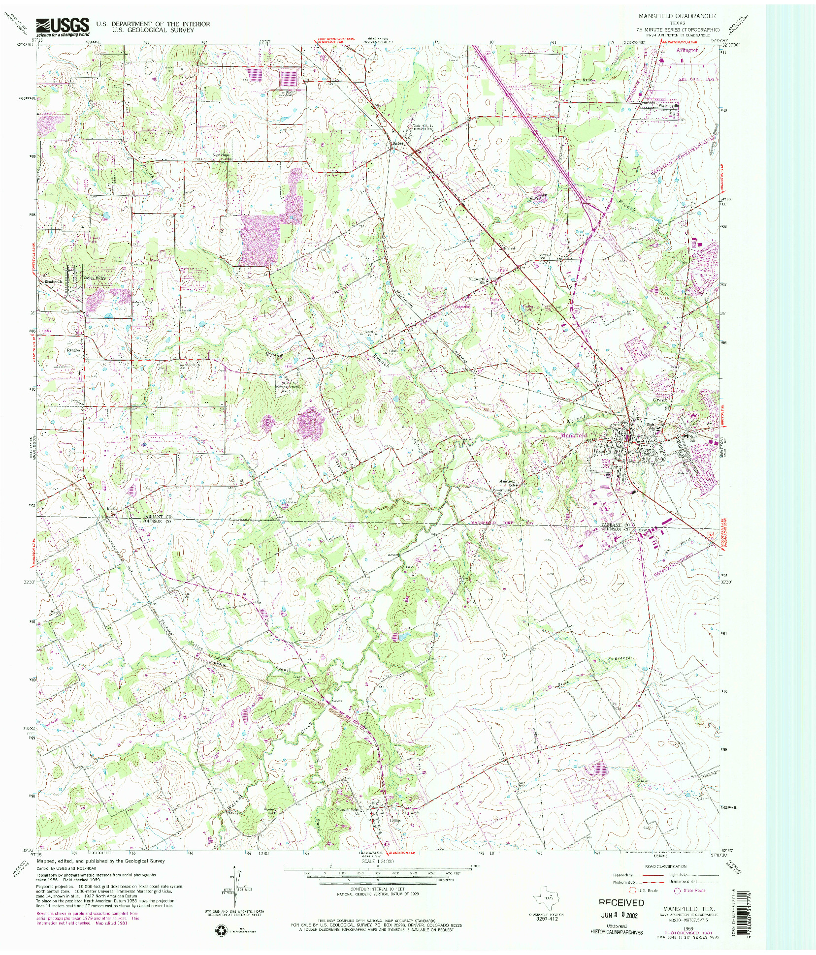 USGS 1:24000-SCALE QUADRANGLE FOR MANSFIELD, TX 1959