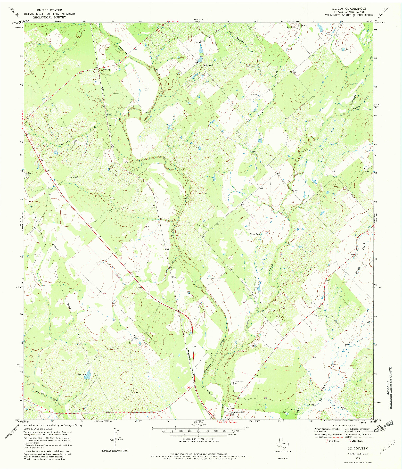 USGS 1:24000-SCALE QUADRANGLE FOR MCCOY, TX 1968