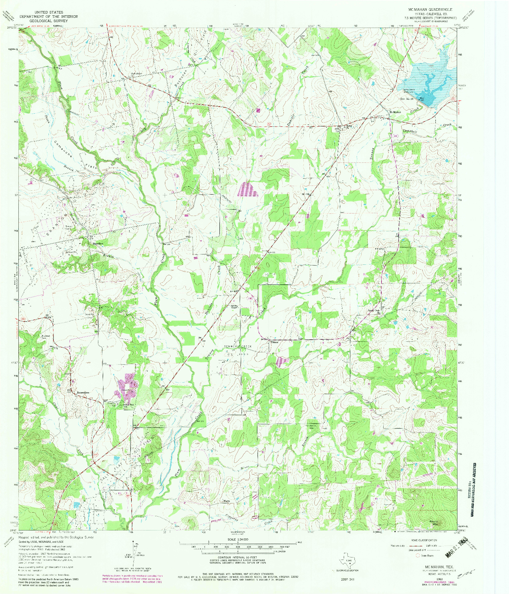 USGS 1:24000-SCALE QUADRANGLE FOR MCMAHAN, TX 1963