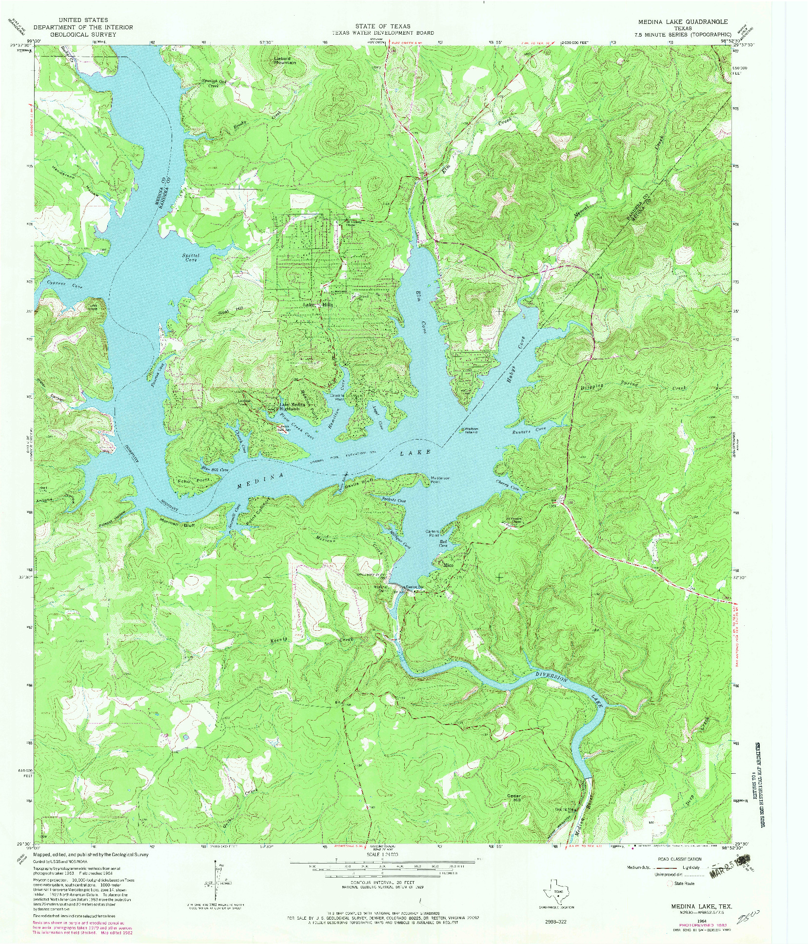 USGS 1:24000-SCALE QUADRANGLE FOR MEDINA LAKE, TX 1964