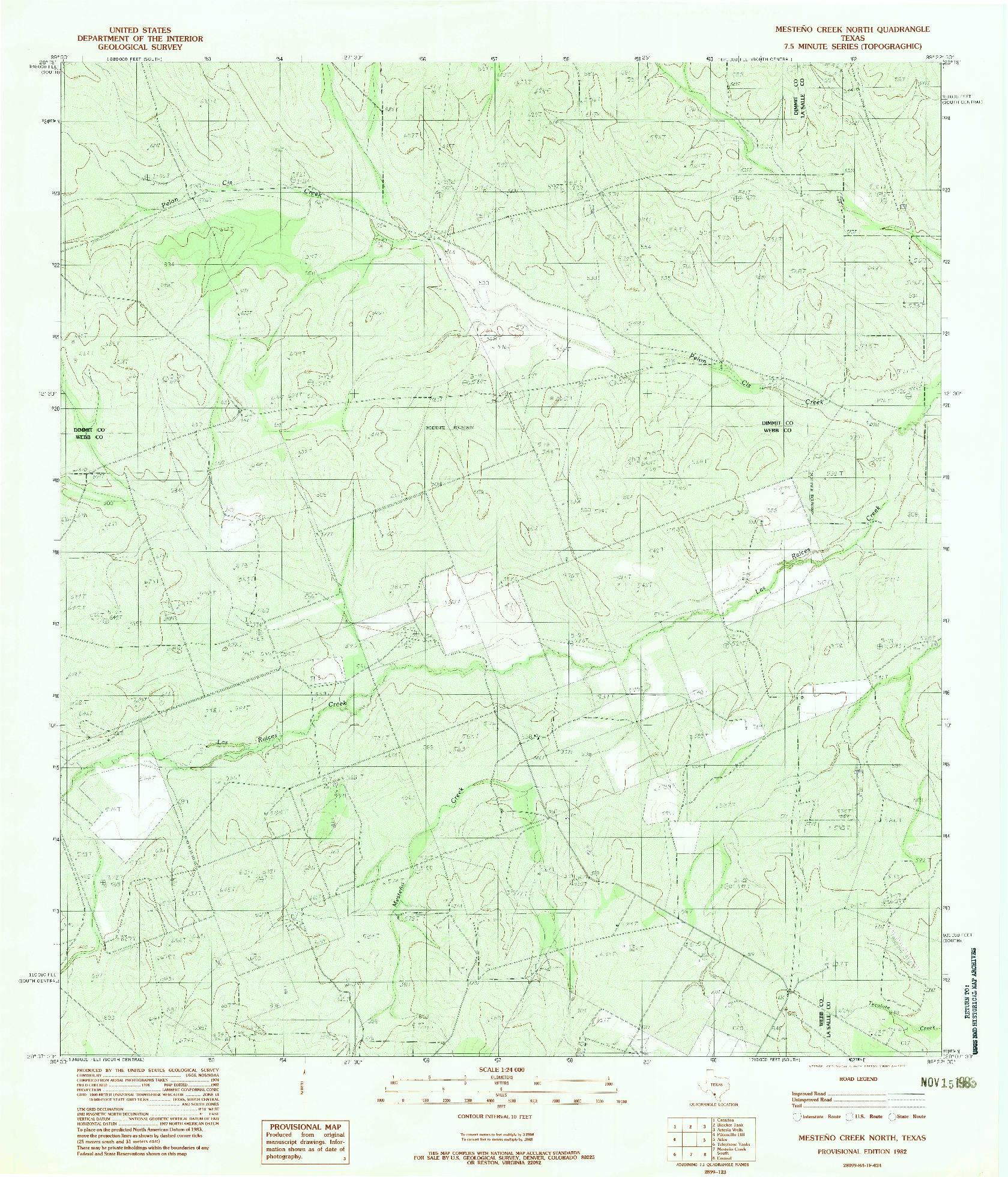 USGS 1:24000-SCALE QUADRANGLE FOR MESTENO CREEK NORTH, TX 1982