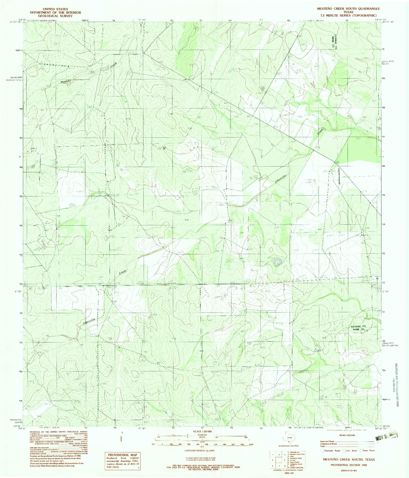 USGS 1:24000-SCALE QUADRANGLE FOR MESTENO CREEK SOUTH, TX 1982