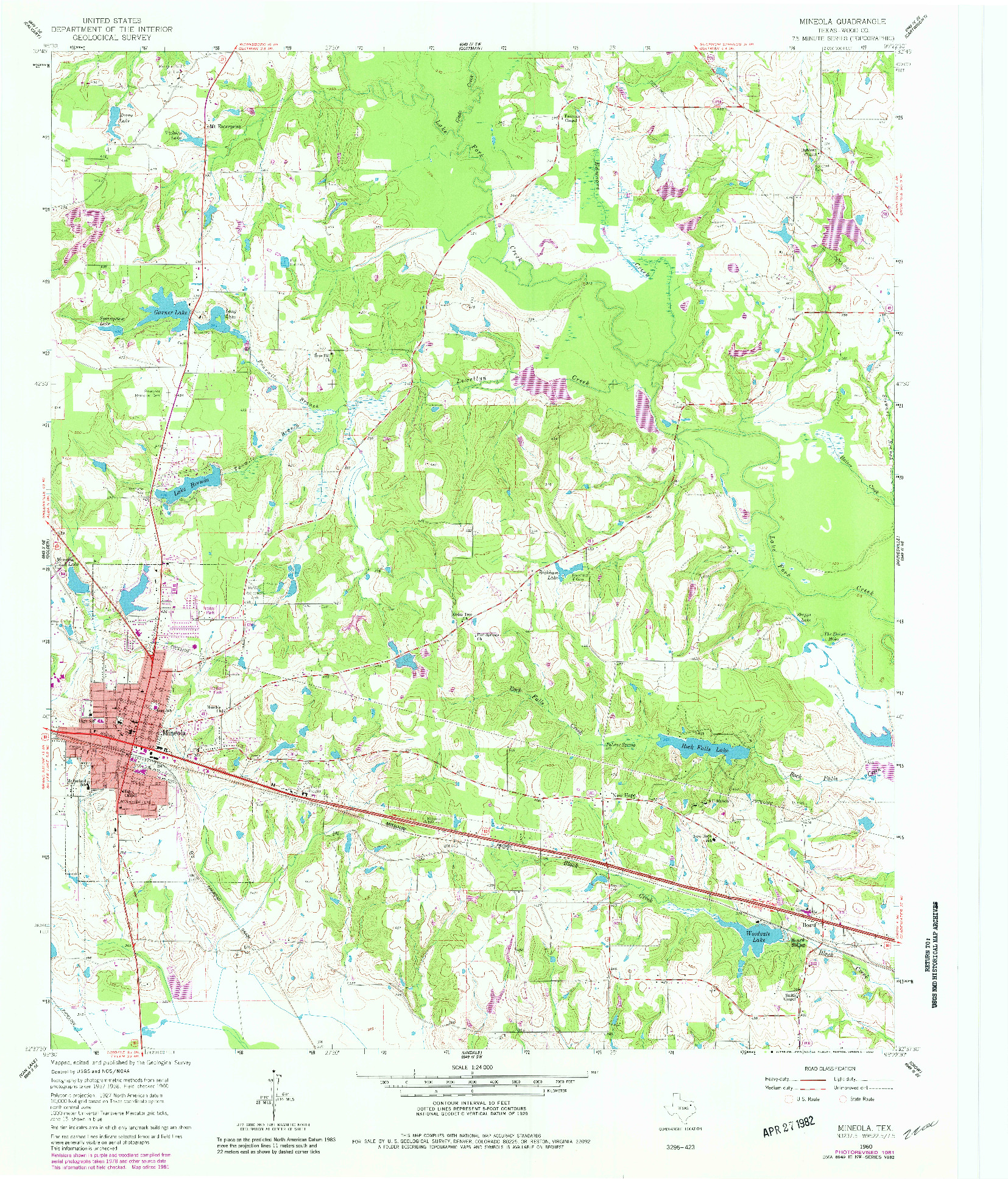 USGS 1:24000-SCALE QUADRANGLE FOR MINEOLA, TX 1960