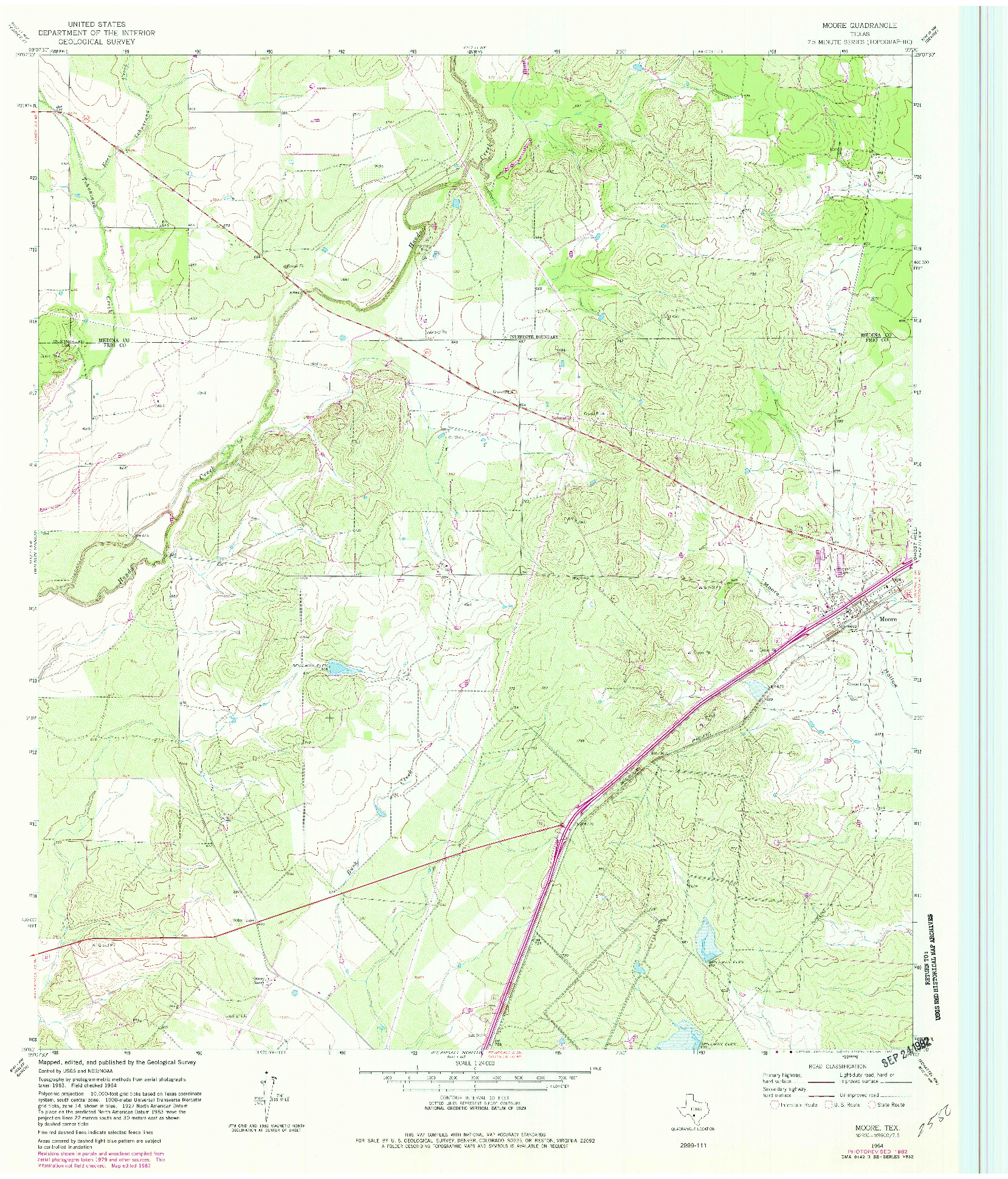 USGS 1:24000-SCALE QUADRANGLE FOR MOORE, TX 1964