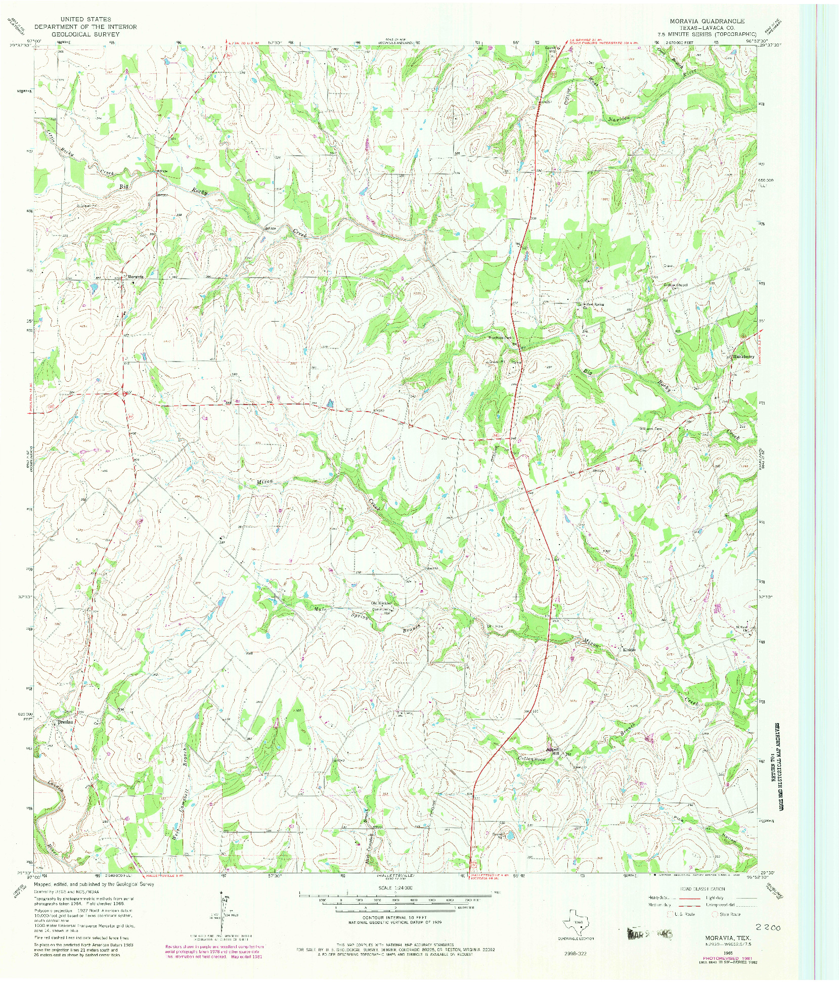 USGS 1:24000-SCALE QUADRANGLE FOR MORAVIA, TX 1965