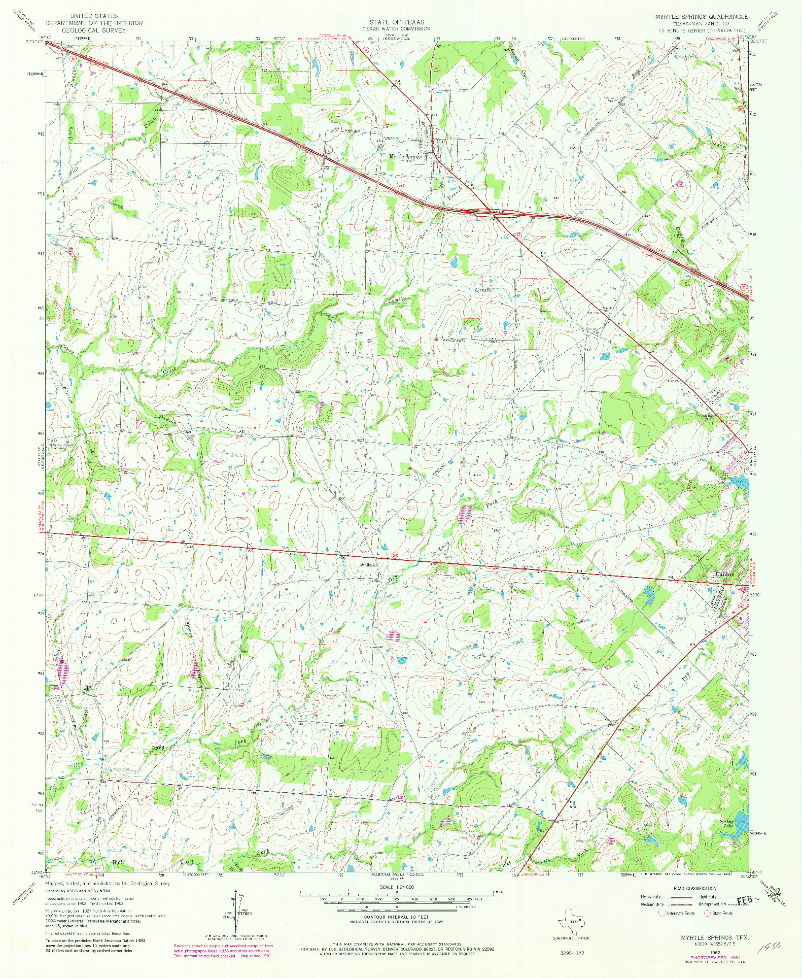 USGS 1:24000-SCALE QUADRANGLE FOR MYRTLE SPRINGS, TX 1962