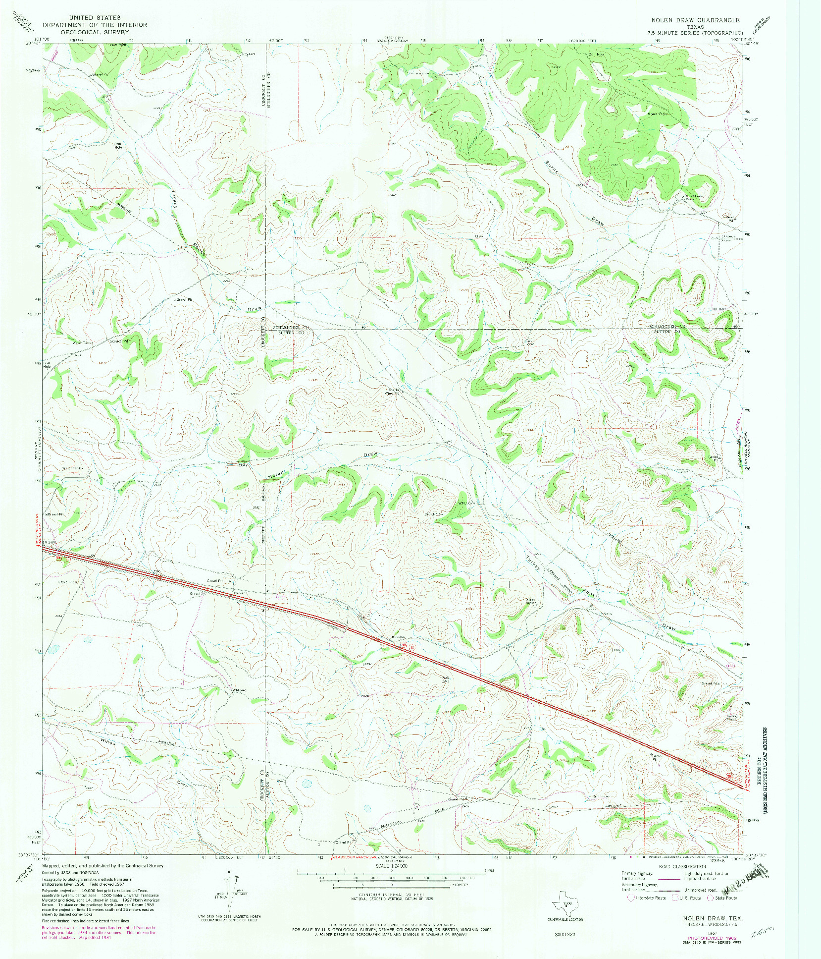 USGS 1:24000-SCALE QUADRANGLE FOR NOLEN DRAW, TX 1967