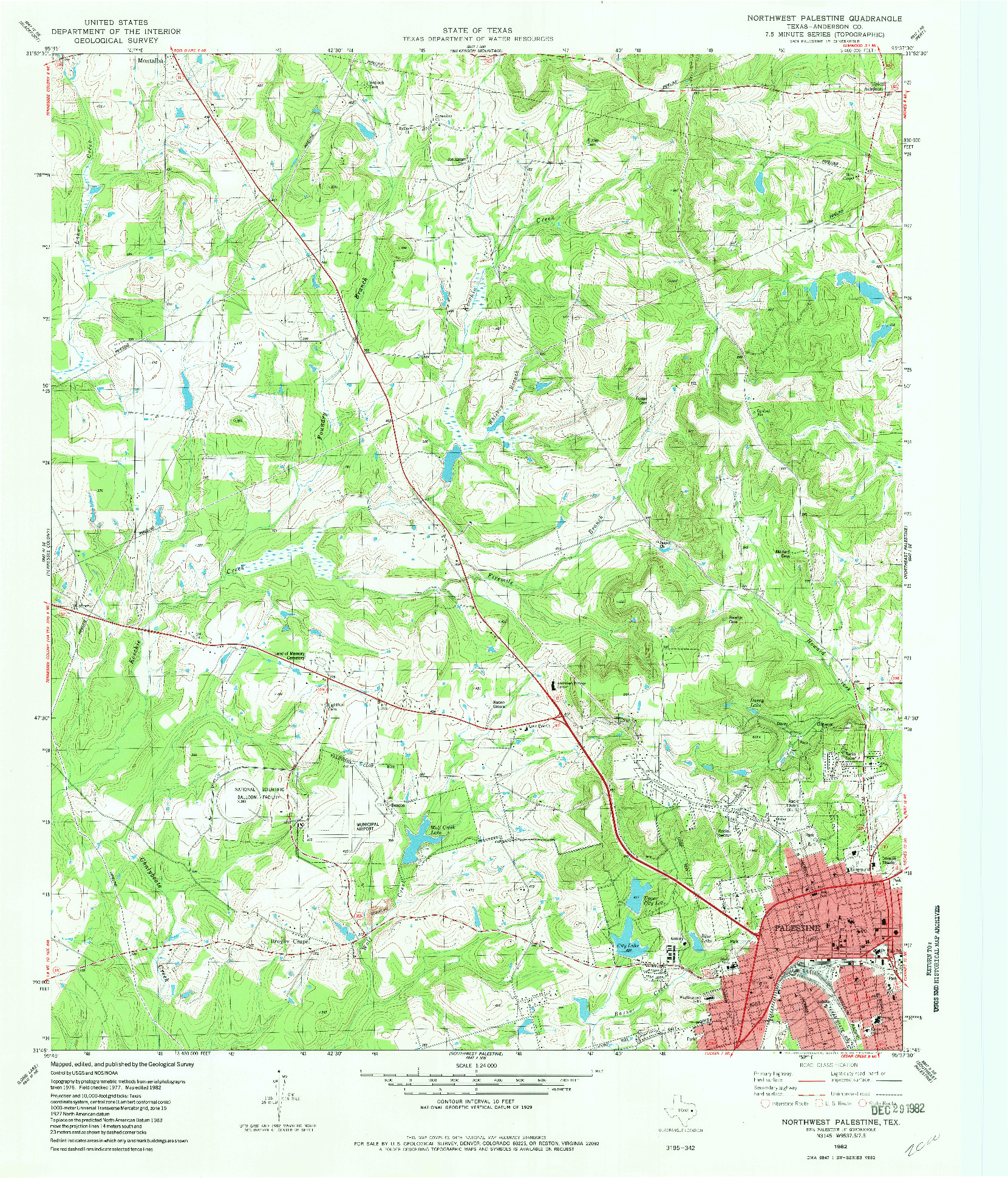 USGS 1:24000-SCALE QUADRANGLE FOR NORTHWEST PALESTINE, TX 1982