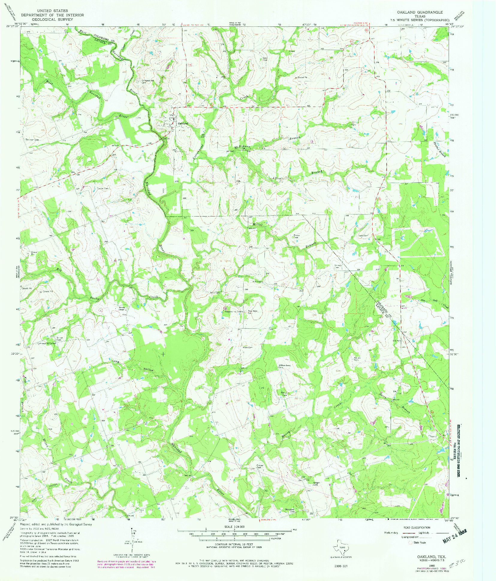 USGS 1:24000-SCALE QUADRANGLE FOR OAKLAND, TX 1965