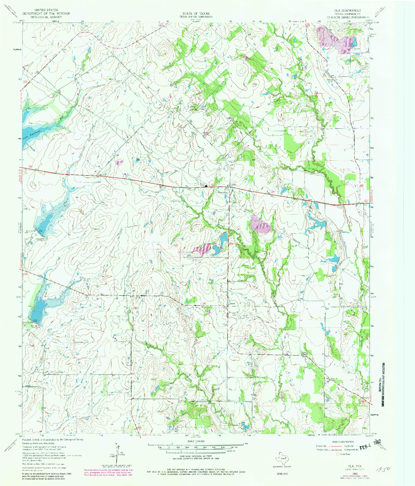 USGS 1:24000-SCALE QUADRANGLE FOR OLA, TX 1962