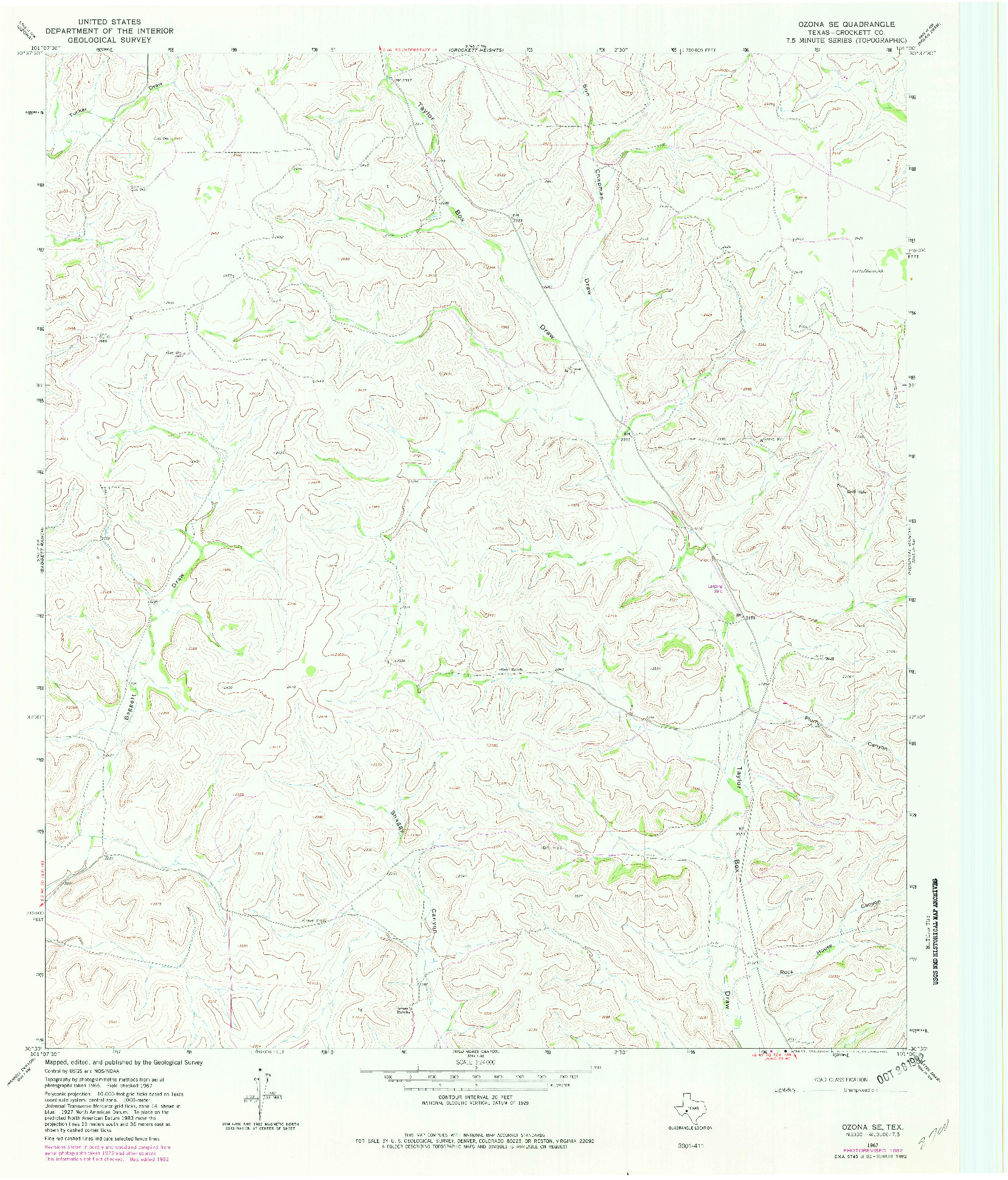 USGS 1:24000-SCALE QUADRANGLE FOR OZONA SE, TX 1967