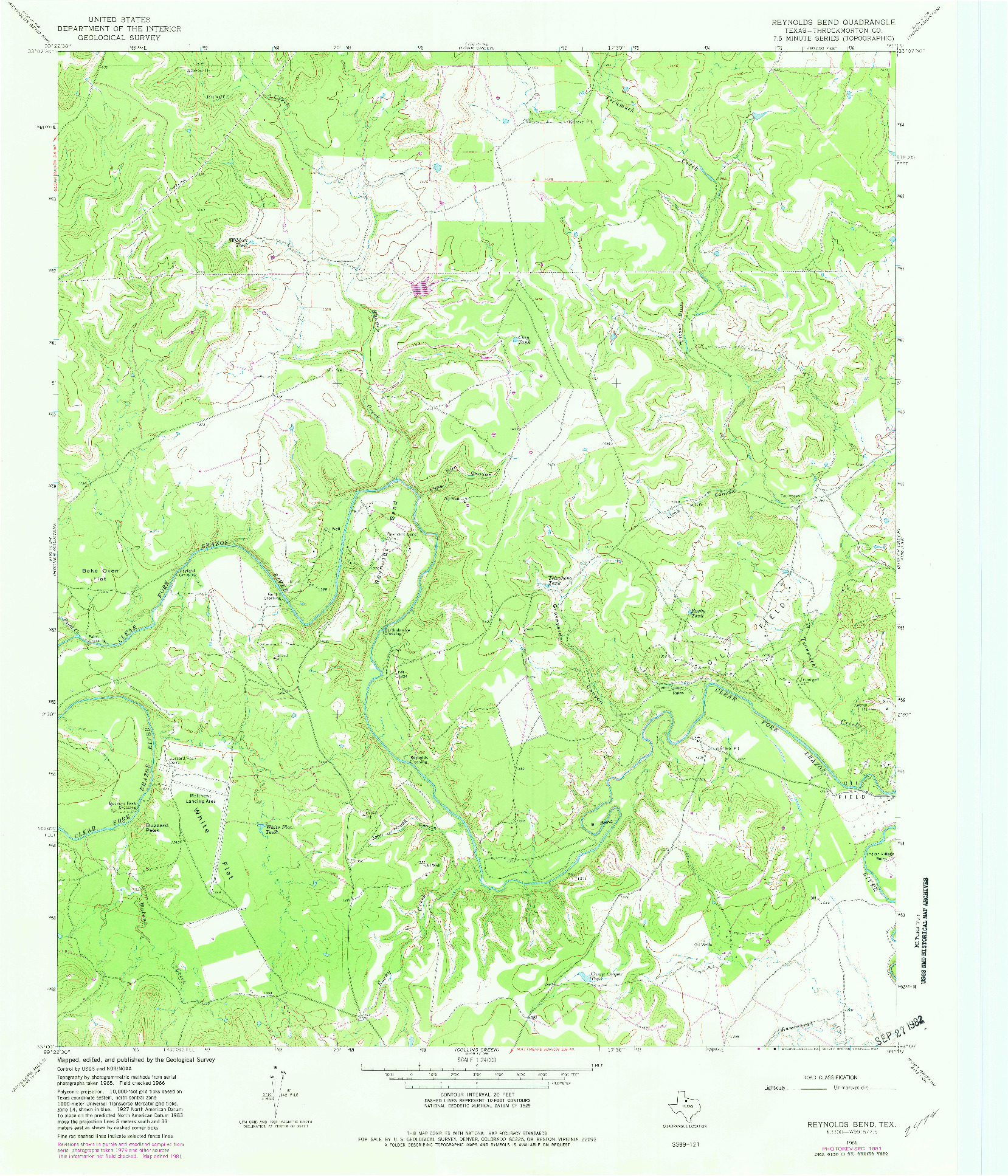 USGS 1:24000-SCALE QUADRANGLE FOR REYNOLDS BEND, TX 1966