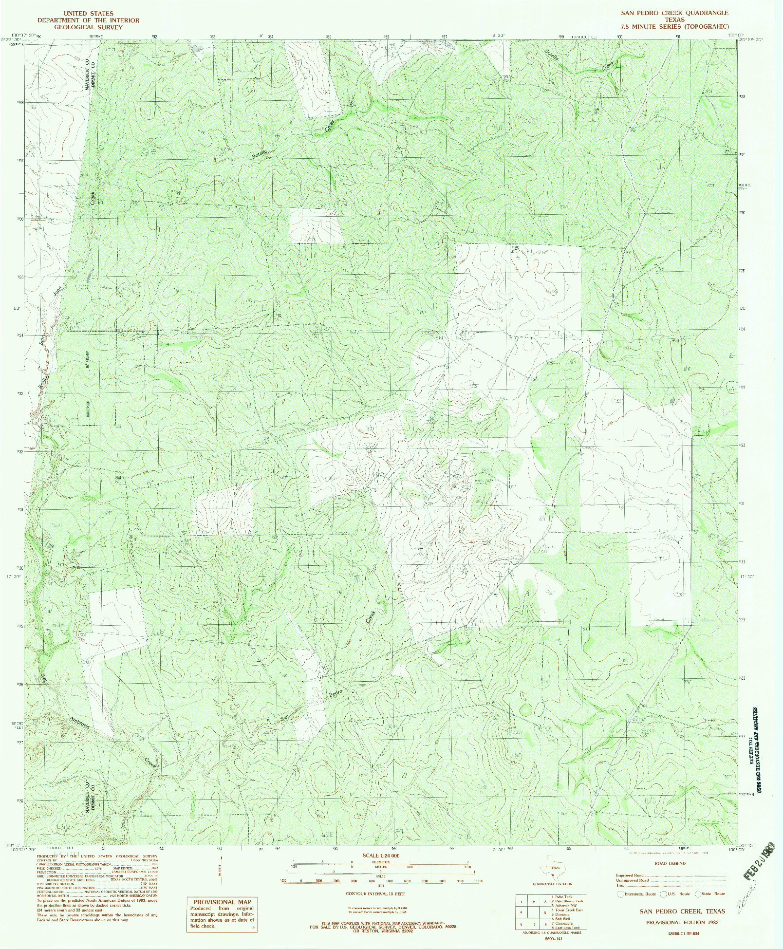 USGS 1:24000-SCALE QUADRANGLE FOR SAN PEDRO CREEK, TX 1982
