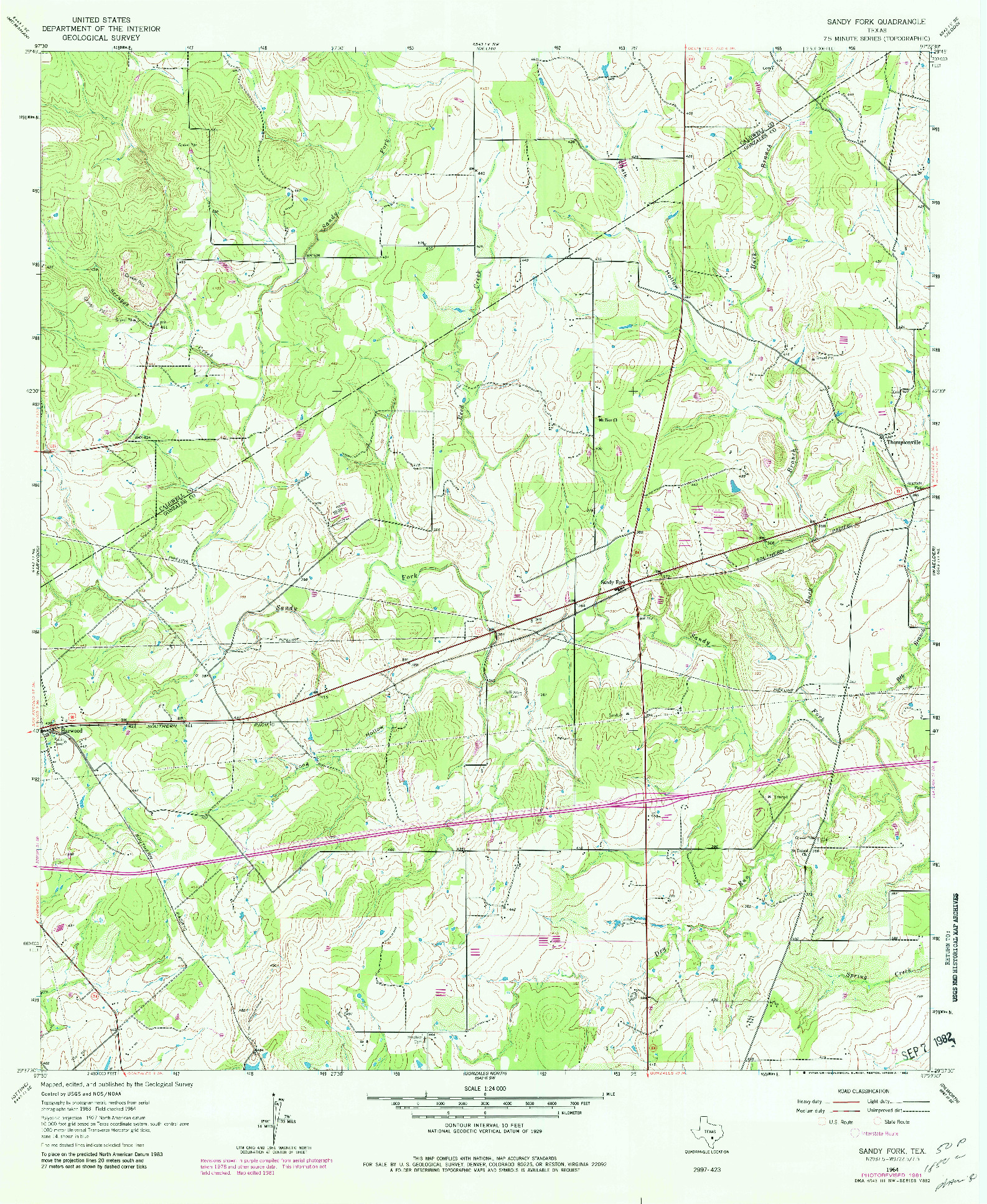 USGS 1:24000-SCALE QUADRANGLE FOR SANDY FORK, TX 1964