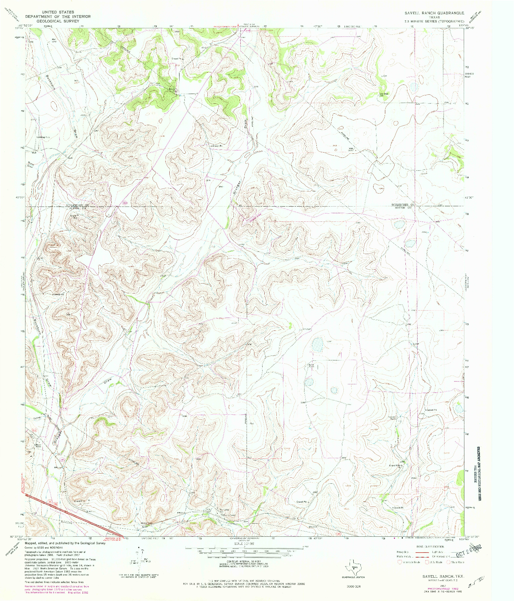 USGS 1:24000-SCALE QUADRANGLE FOR SAVELL RANCH, TX 1967