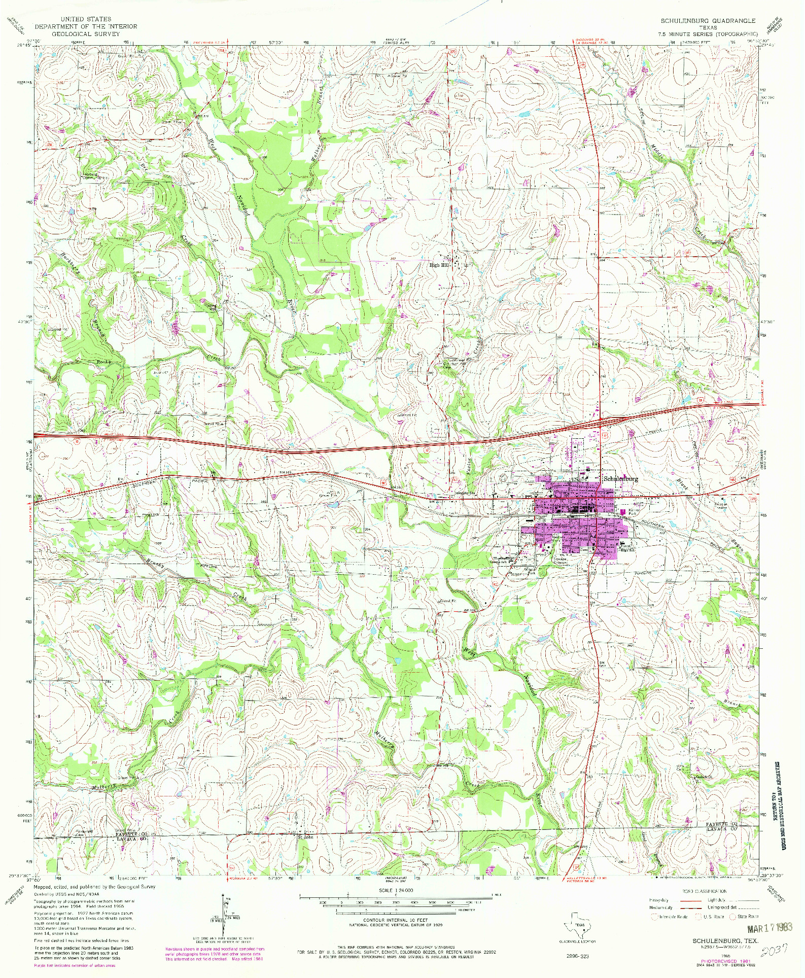 USGS 1:24000-SCALE QUADRANGLE FOR SCHULENBURG, TX 1965