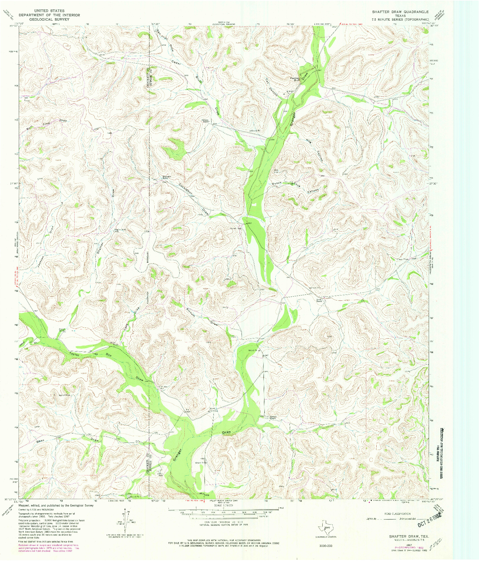 USGS 1:24000-SCALE QUADRANGLE FOR SHAFTER DRAW, TX 1967