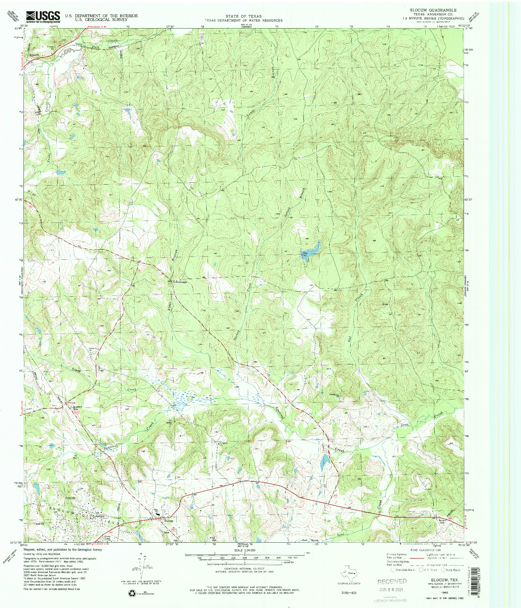 USGS 1:24000-SCALE QUADRANGLE FOR SLOCUM, TX 1982
