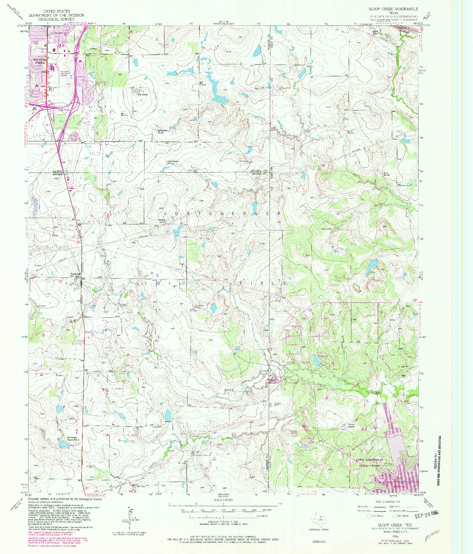 USGS 1:24000-SCALE QUADRANGLE FOR SLOOP CREEK, TX 1956