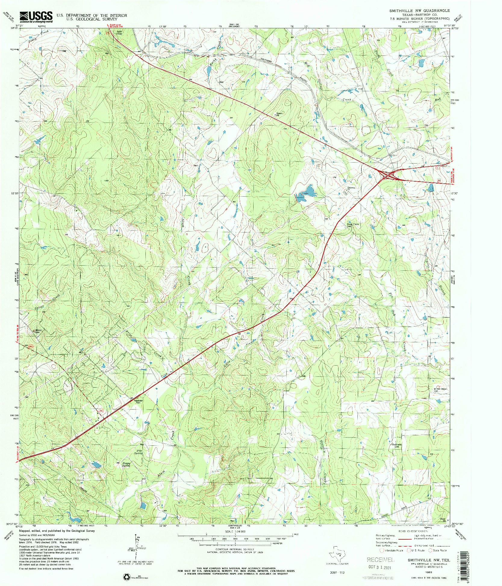 USGS 1:24000-SCALE QUADRANGLE FOR SMITHVILLE NW, TX 1982