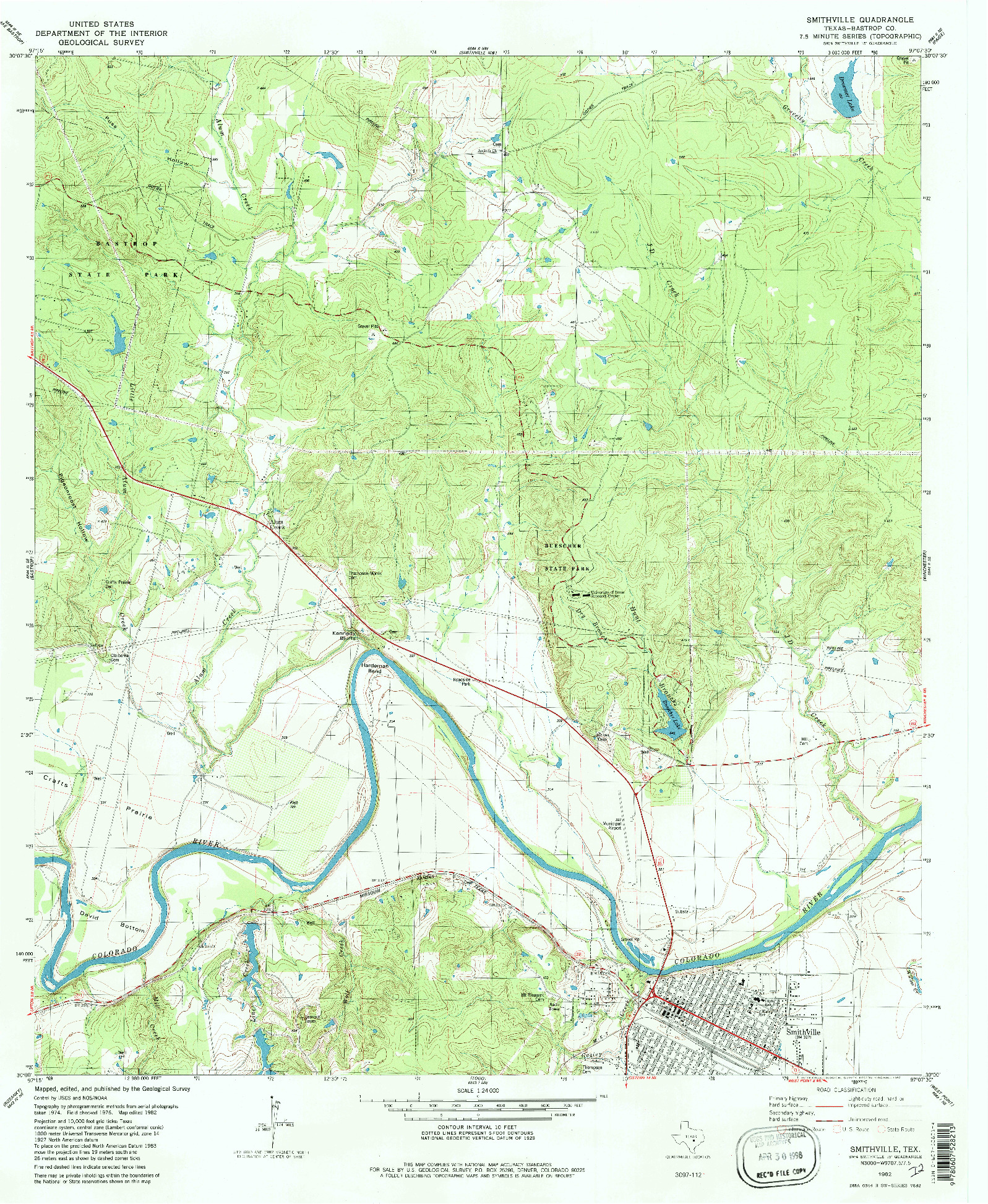 USGS 1:24000-SCALE QUADRANGLE FOR SMITHVILLE, TX 1982