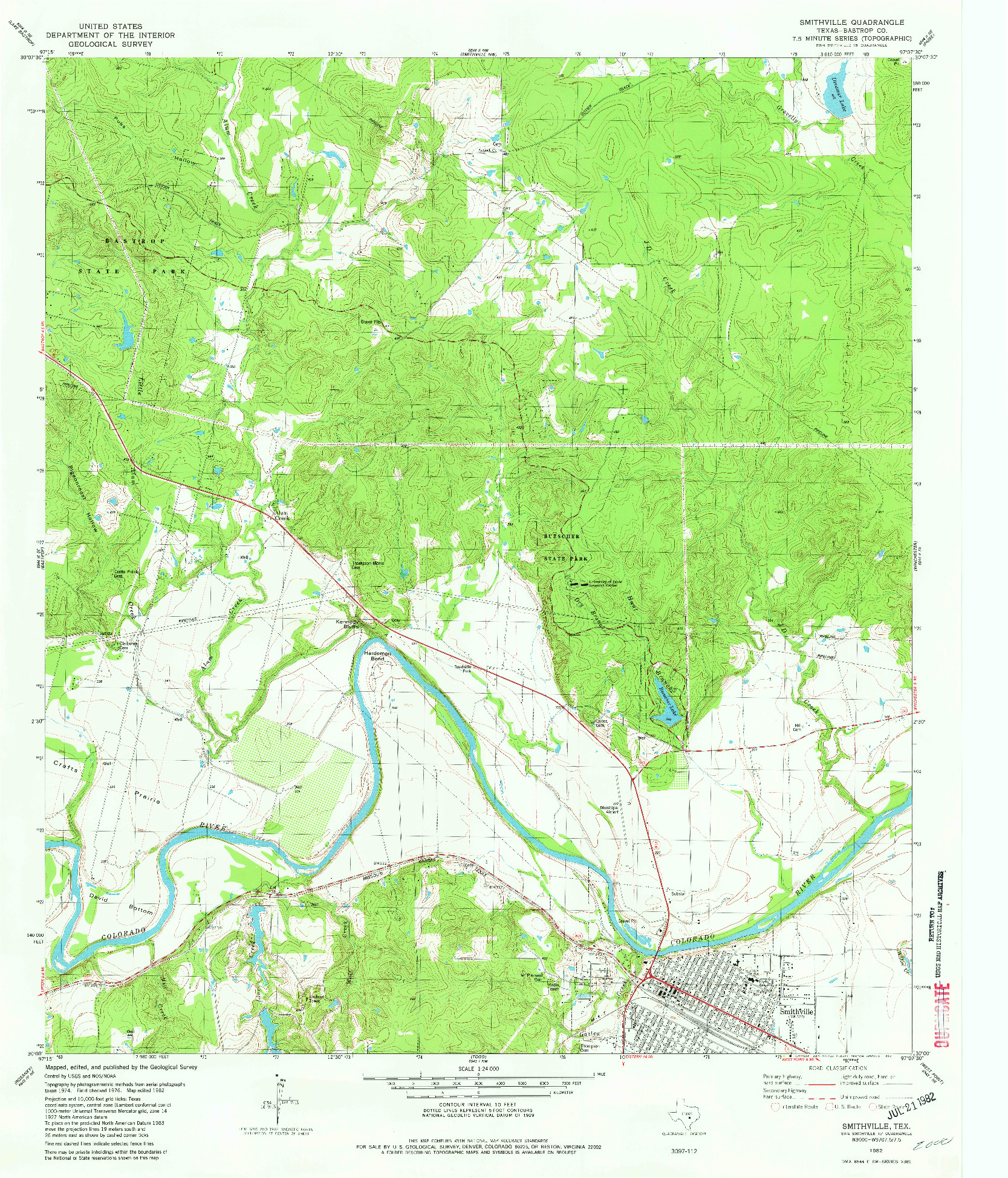 USGS 1:24000-SCALE QUADRANGLE FOR SMITHVILLE, TX 1982