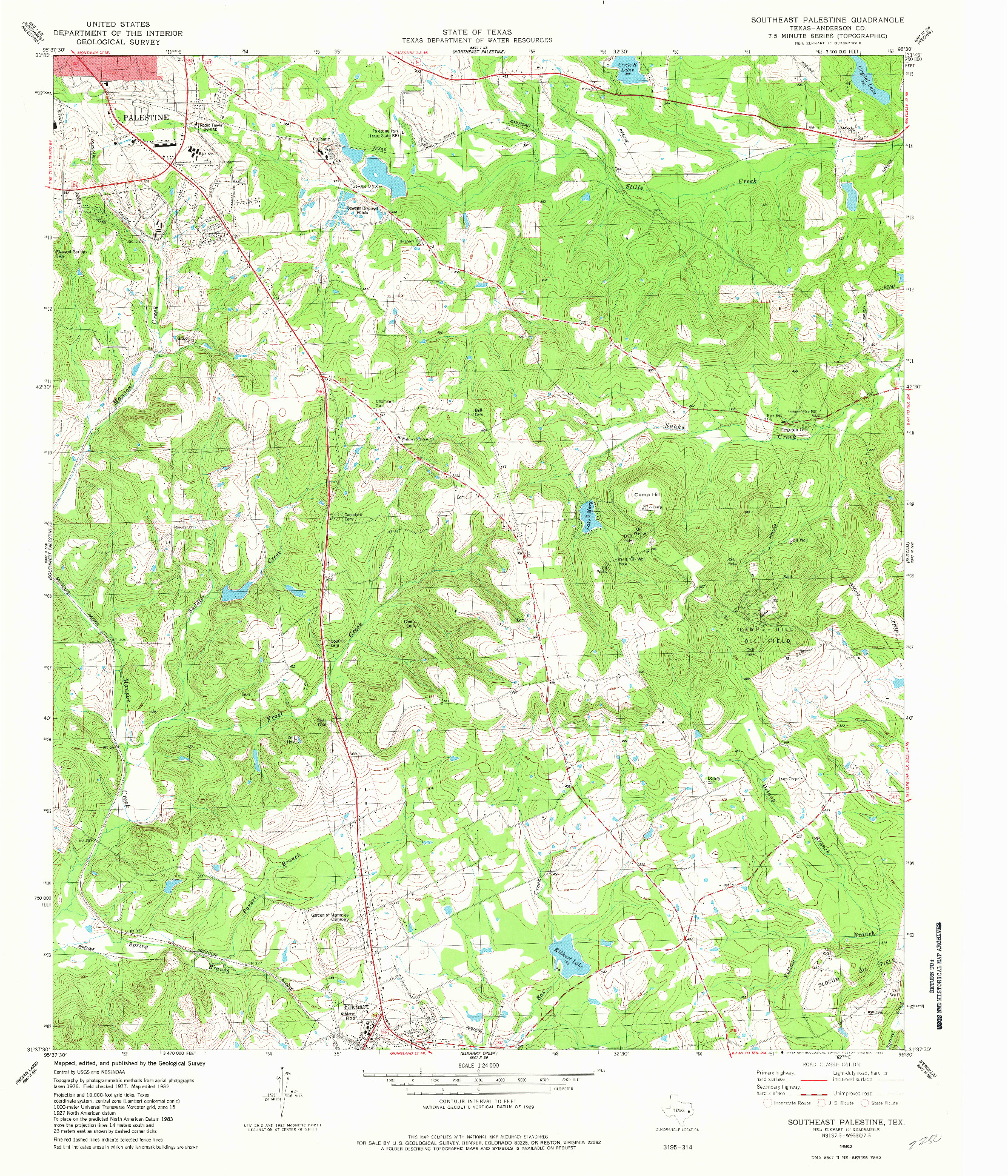 USGS 1:24000-SCALE QUADRANGLE FOR SOUTHEAST PALESTINE, TX 1982