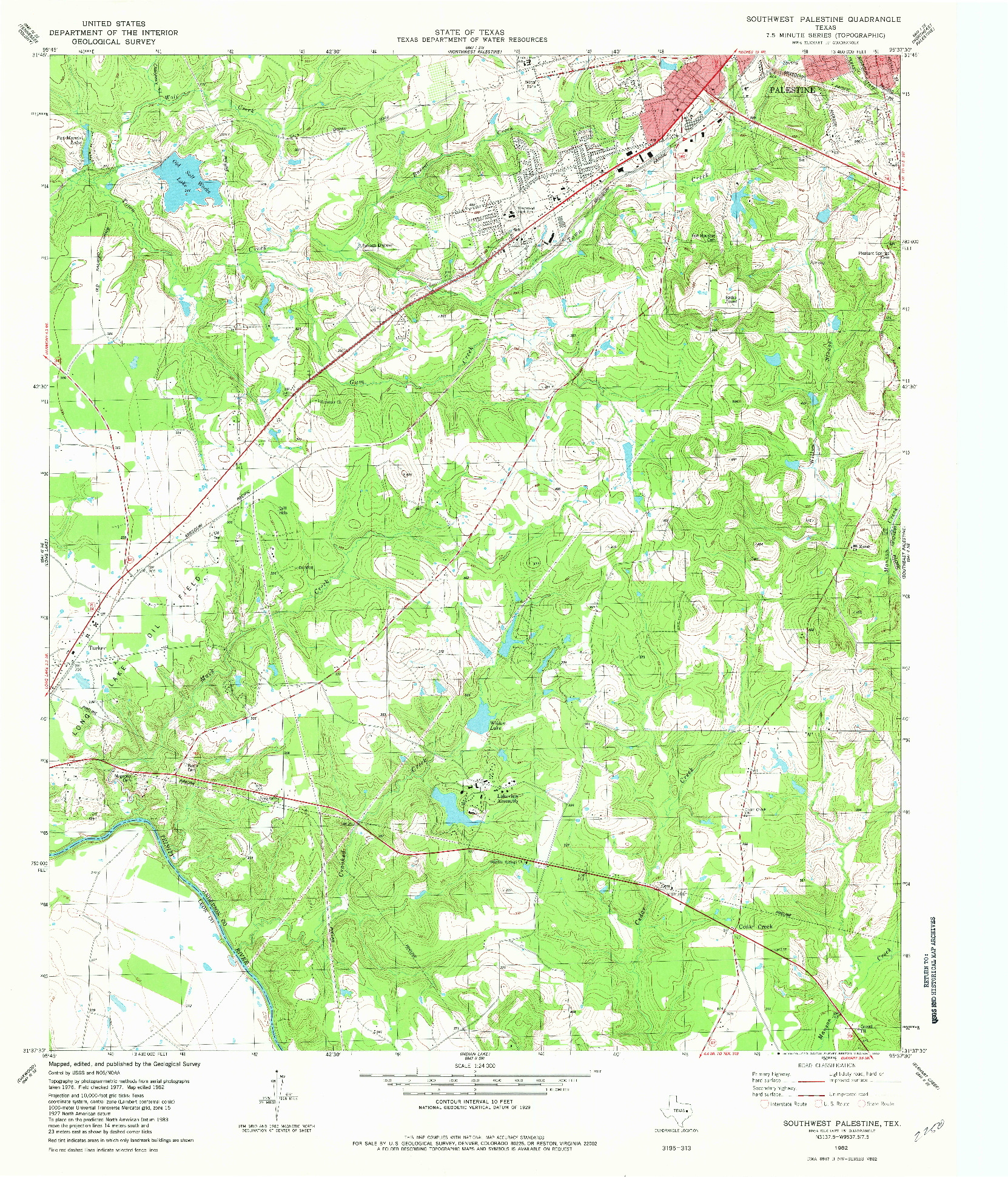 USGS 1:24000-SCALE QUADRANGLE FOR SOUTHWEST PALESTINE, TX 1982