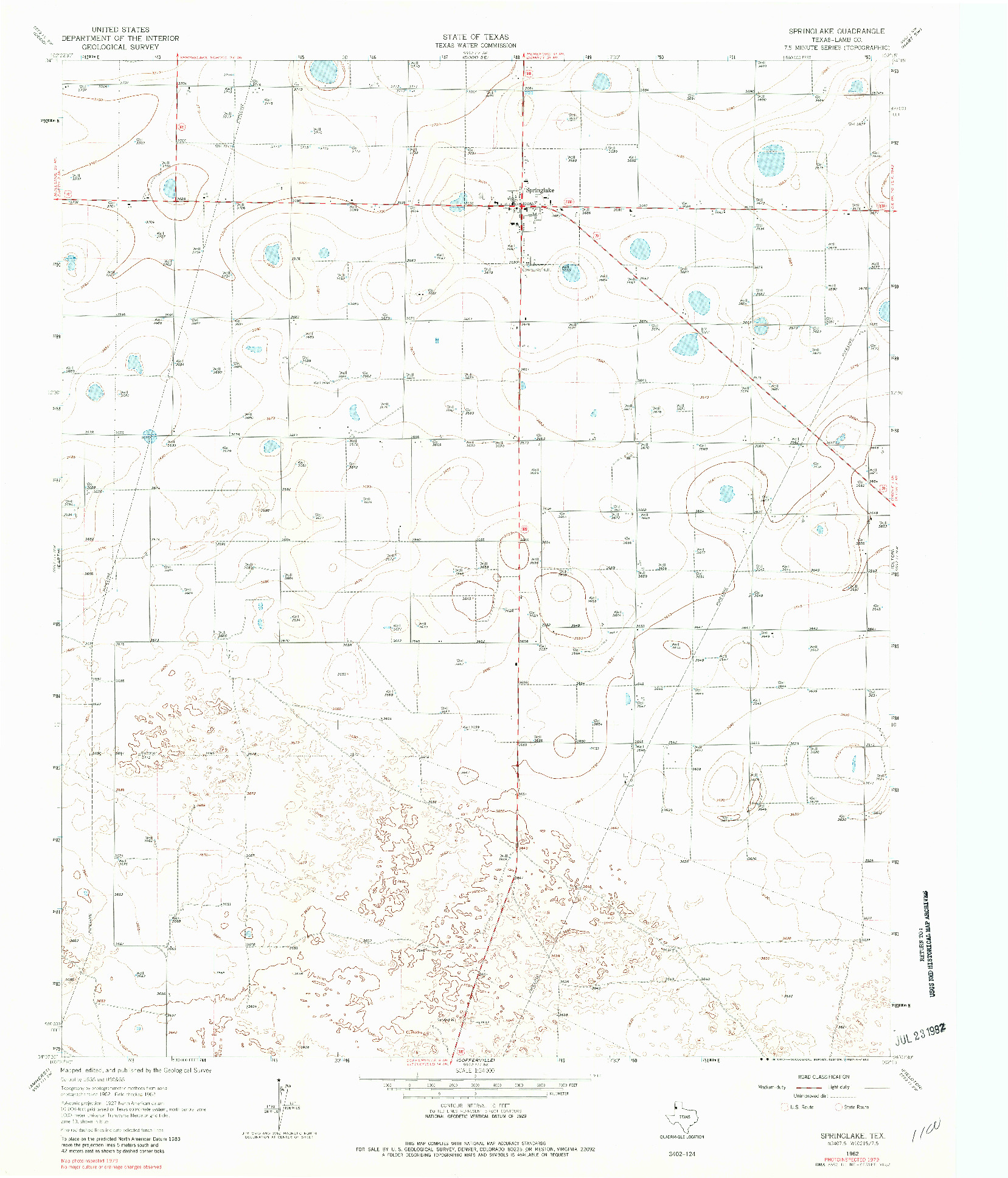 USGS 1:24000-SCALE QUADRANGLE FOR SPRINGLAKE, TX 1962