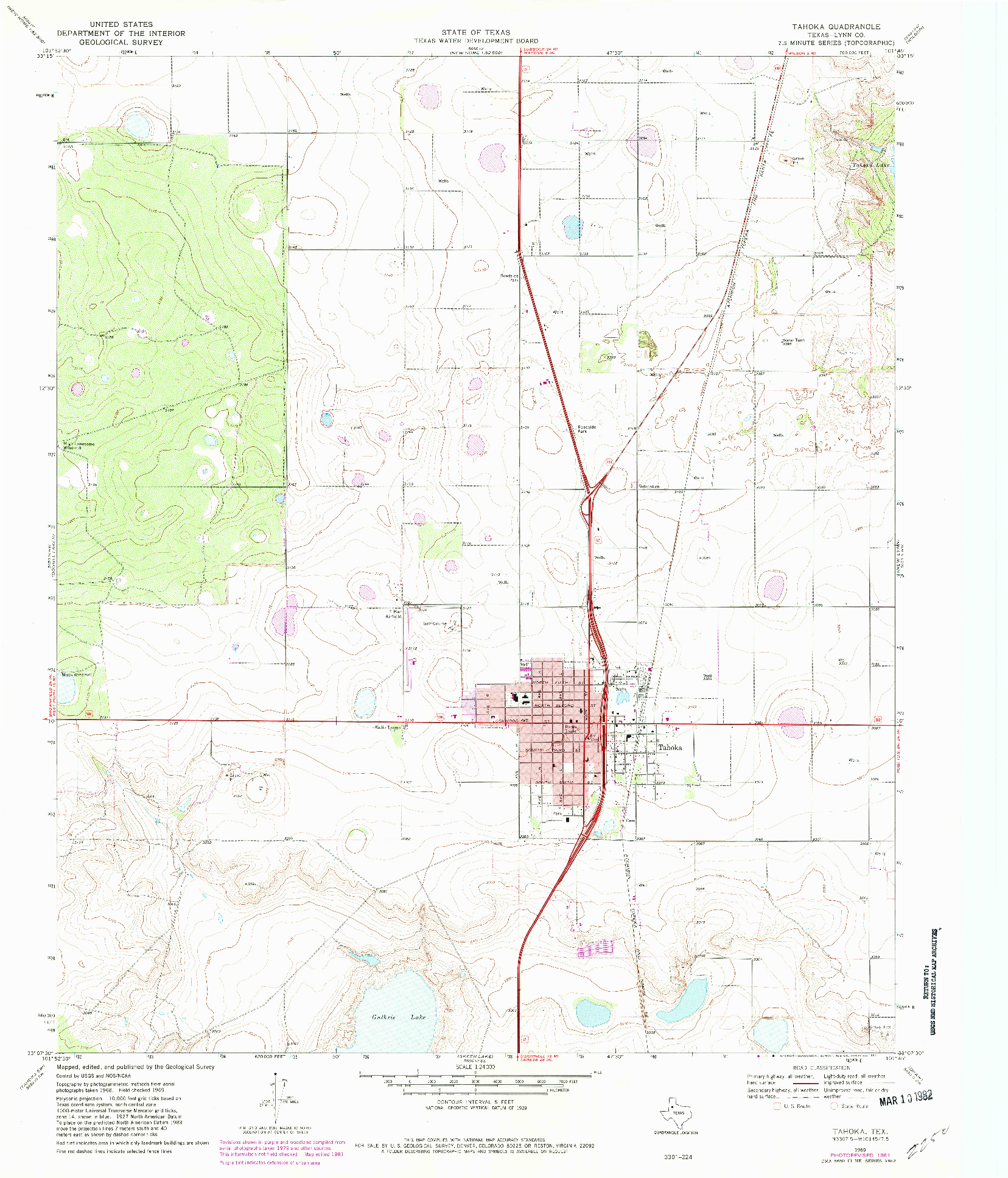 USGS 1:24000-SCALE QUADRANGLE FOR TAHOKA, TX 1969